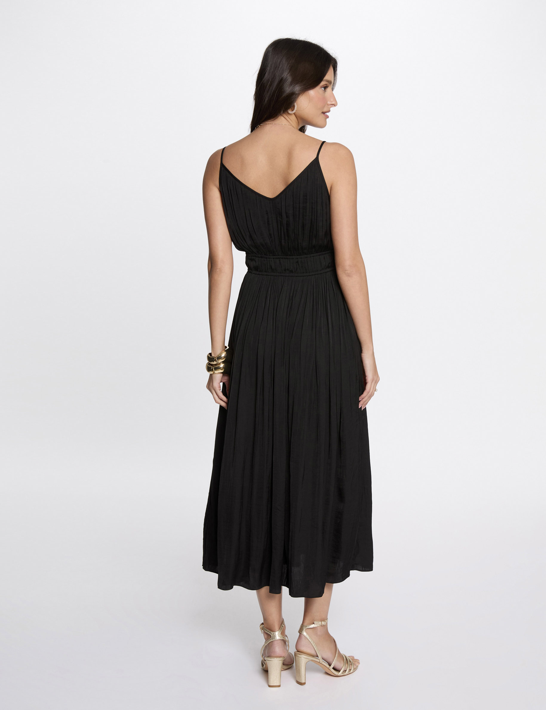 robe midi droite plissee noir femme Robe midi droite plissée noir femme