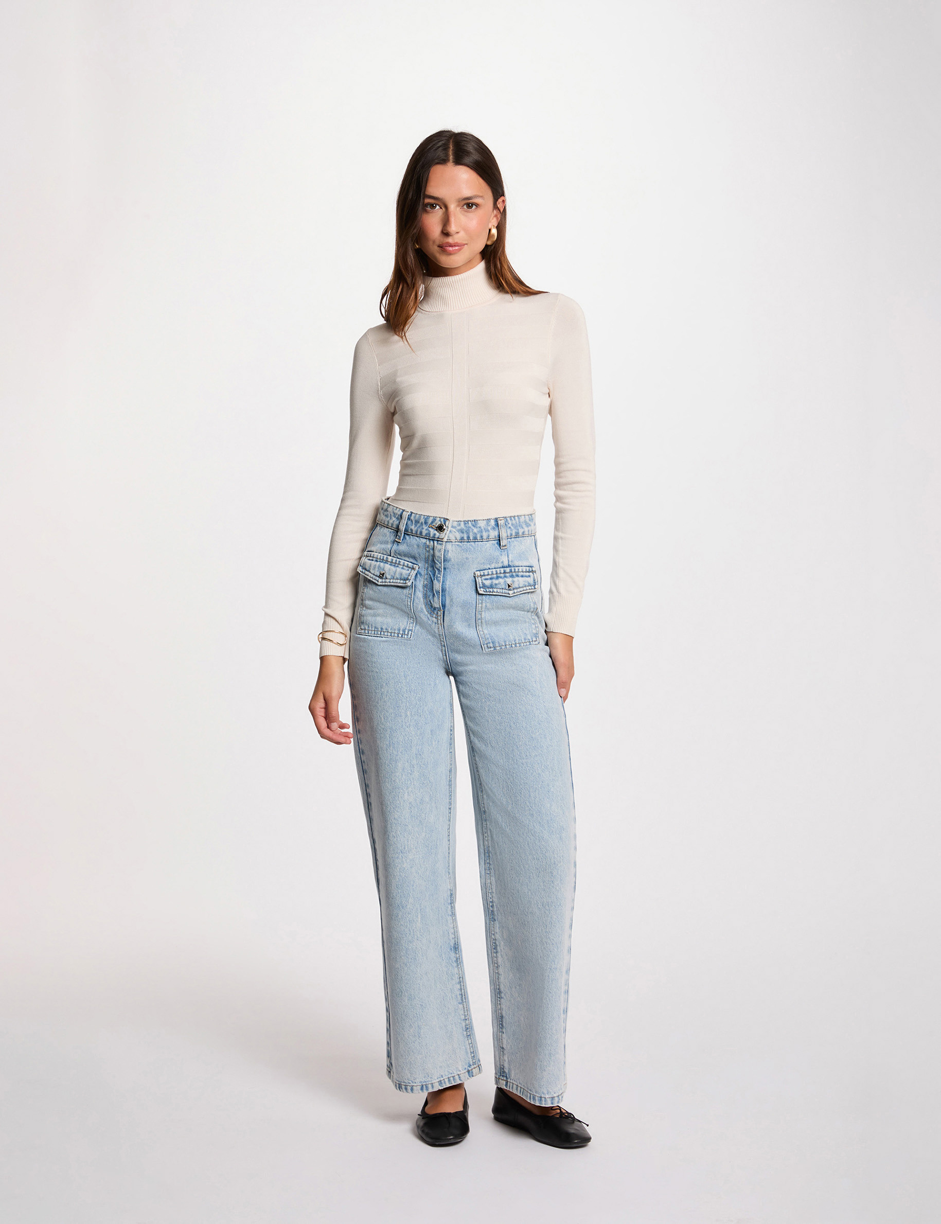 Pull col roul&eacute; ivoire femme