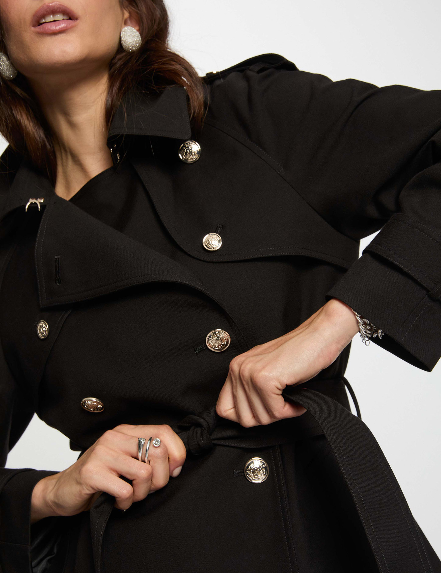 trench long ceinture noir femme Trench long ceinturé noir femme