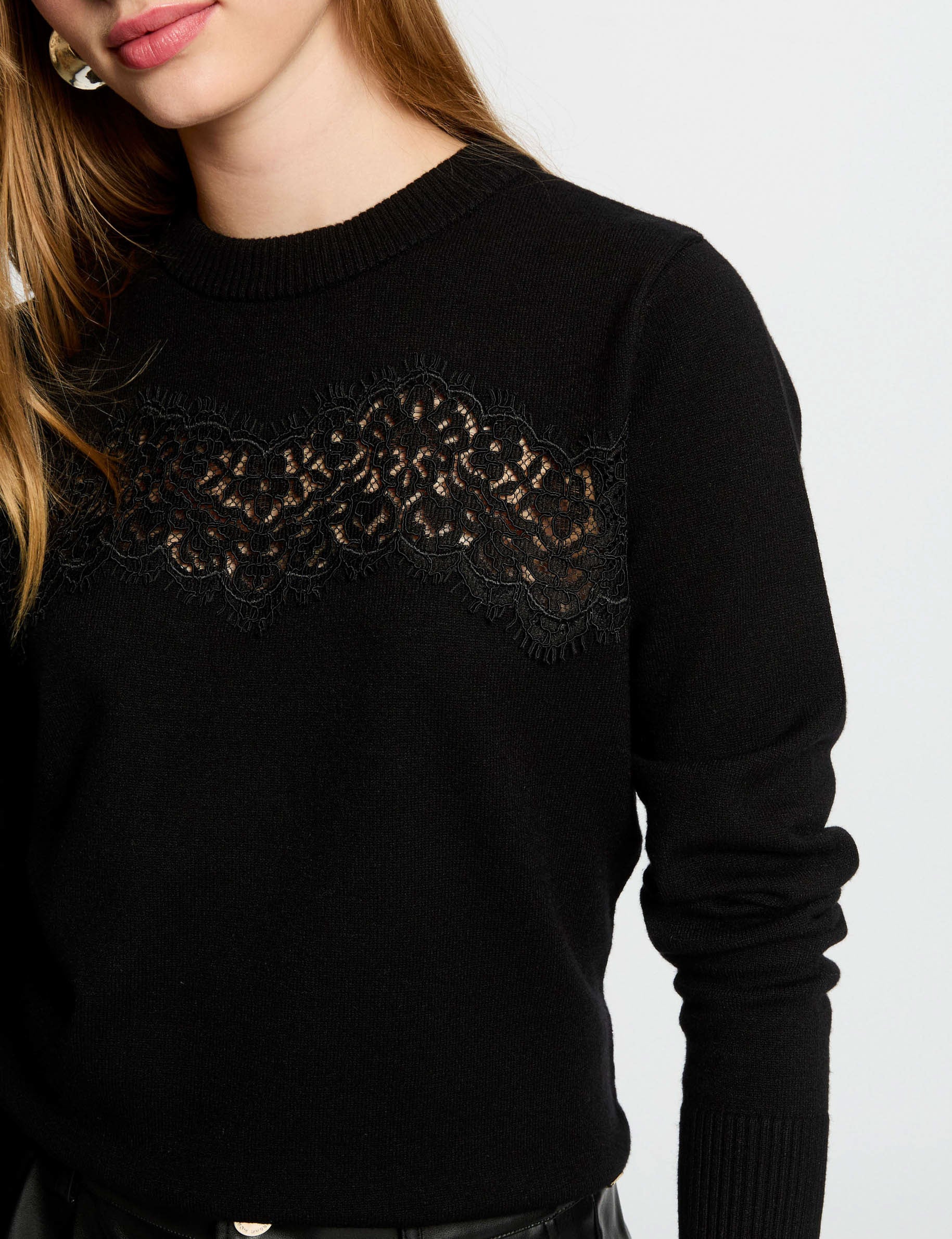 Pull col rond noir femme