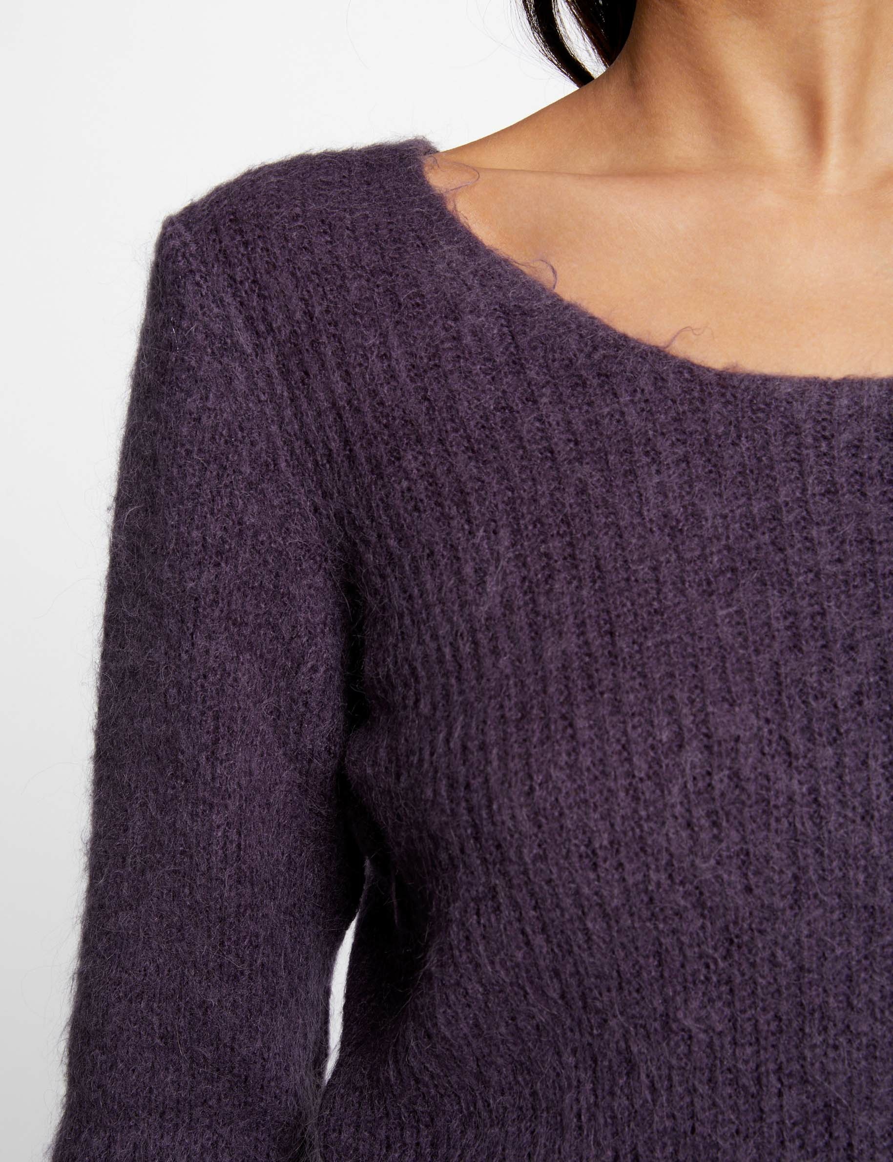 Pull manches longues col rond violet fonce femme