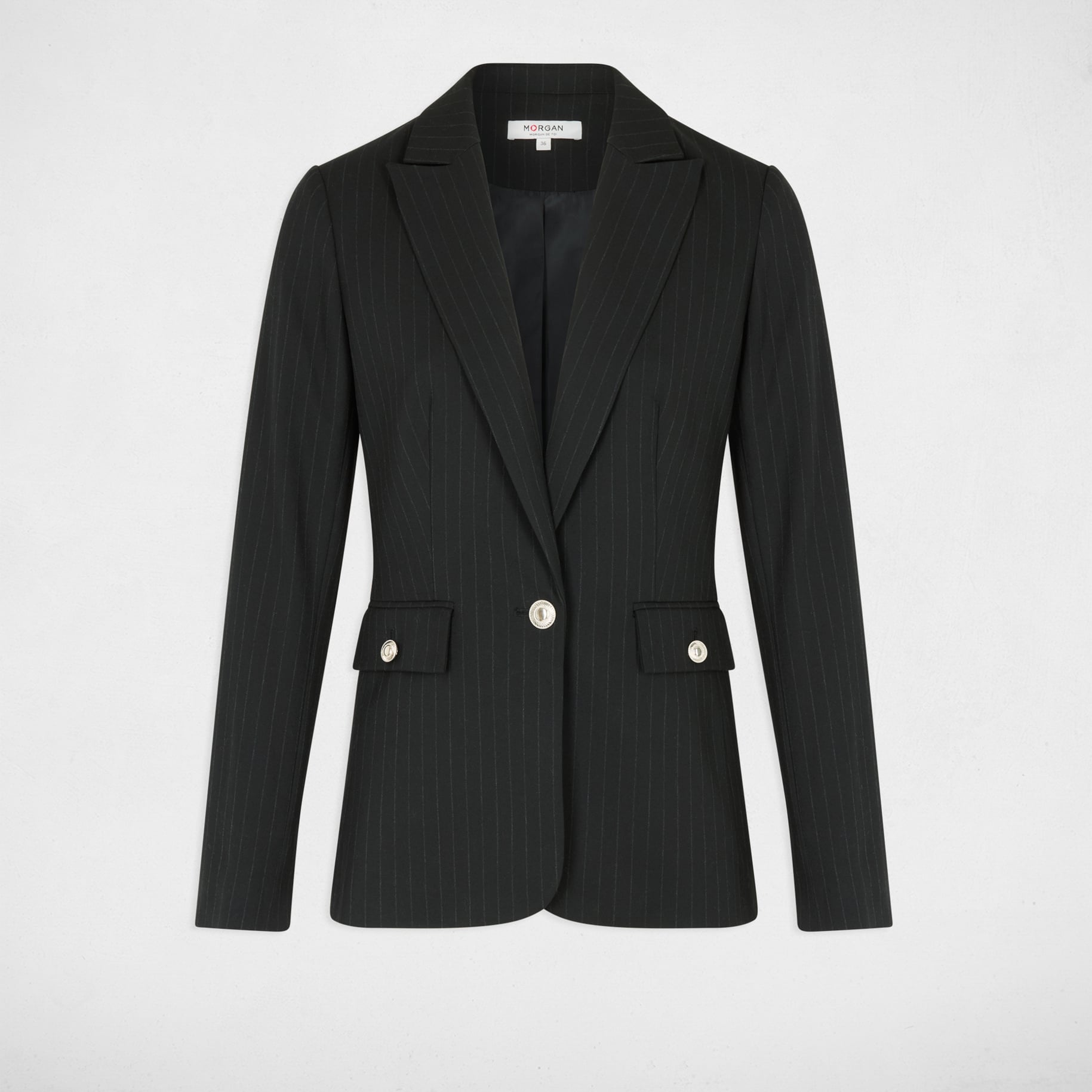 Blazer ray&eacute; col tailleur noir femme