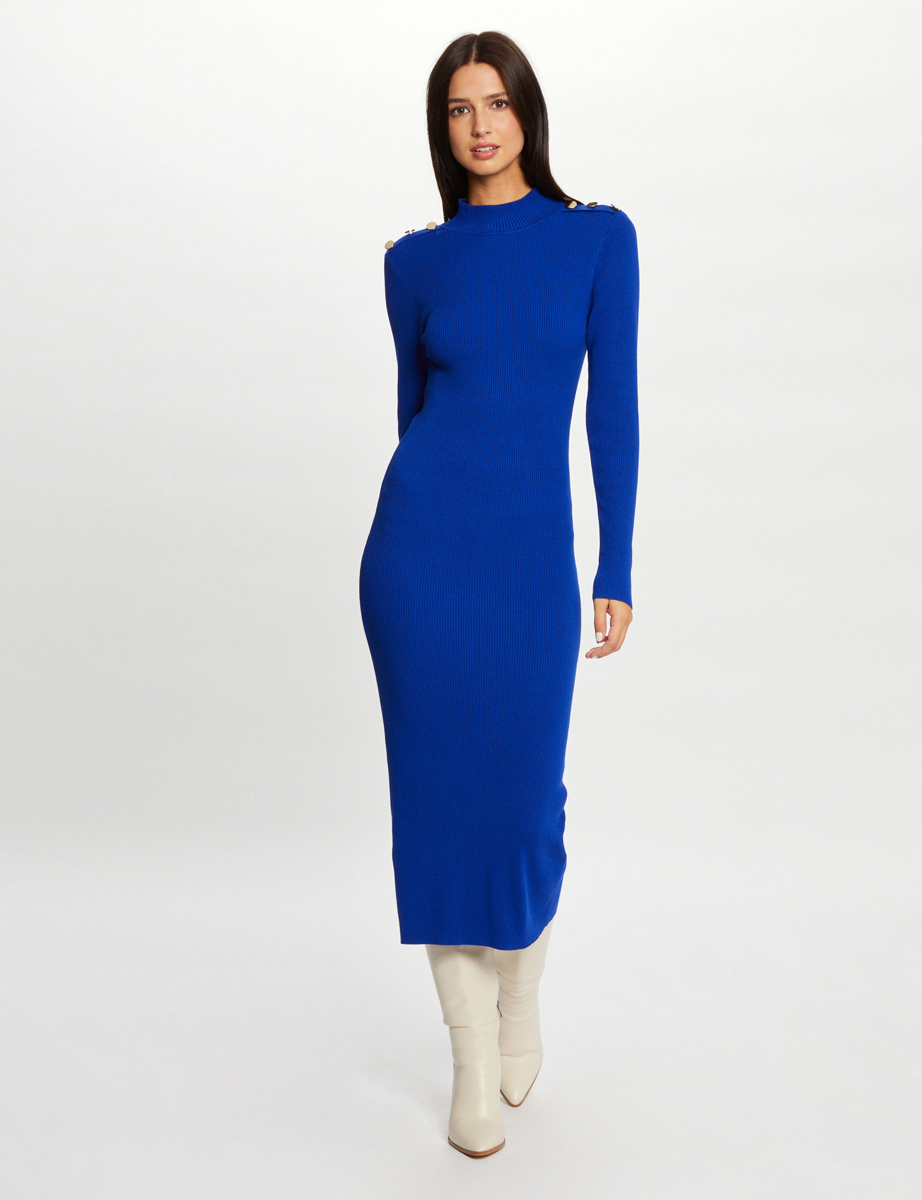 robe pull longue ajustee dos ouvert bleu electrique femme Robe pull longue ajustée dos ouvert bleu electrique femme