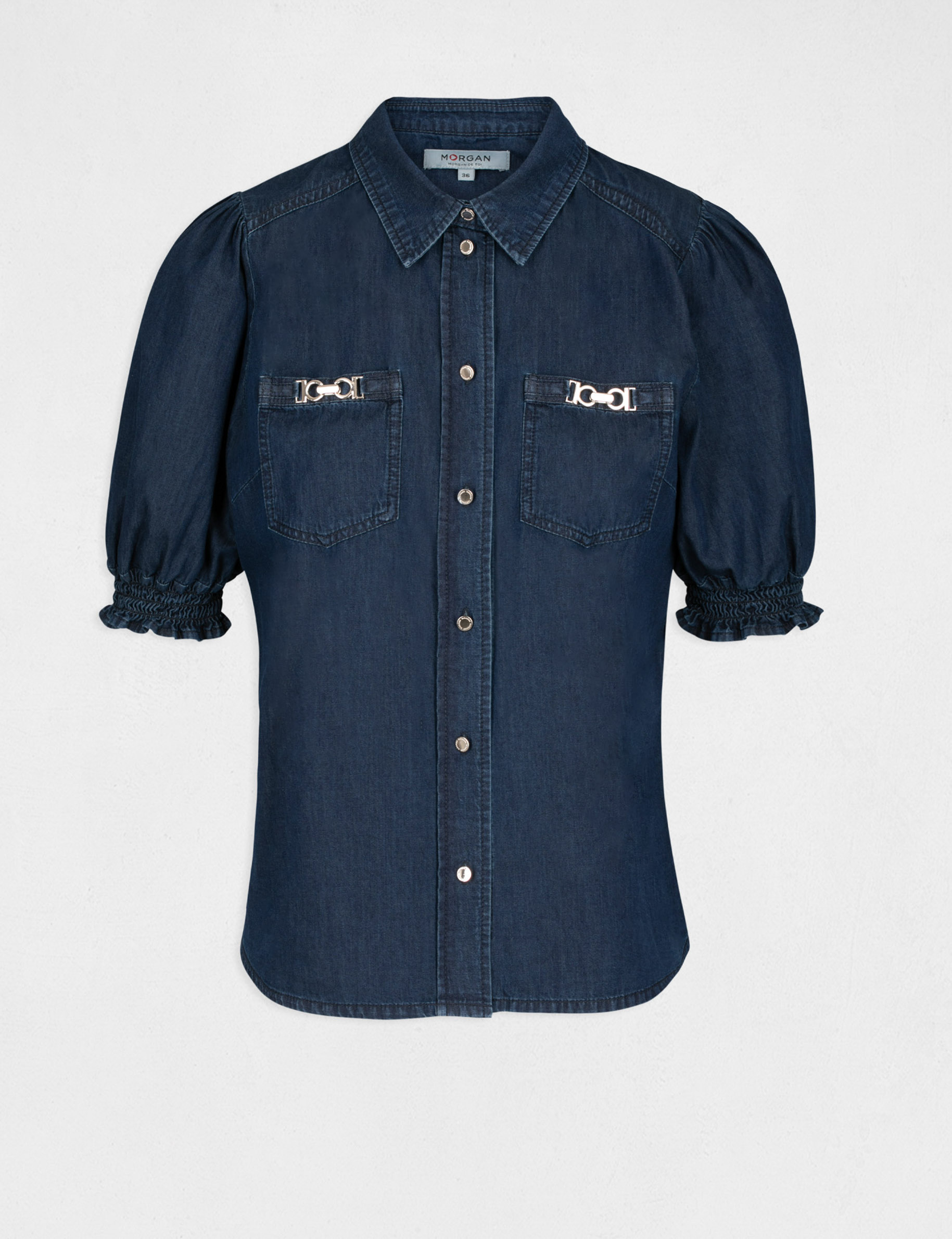 chemise manches courtes en jean jean brut femme Chemise manches courtes en jean jean brut femme