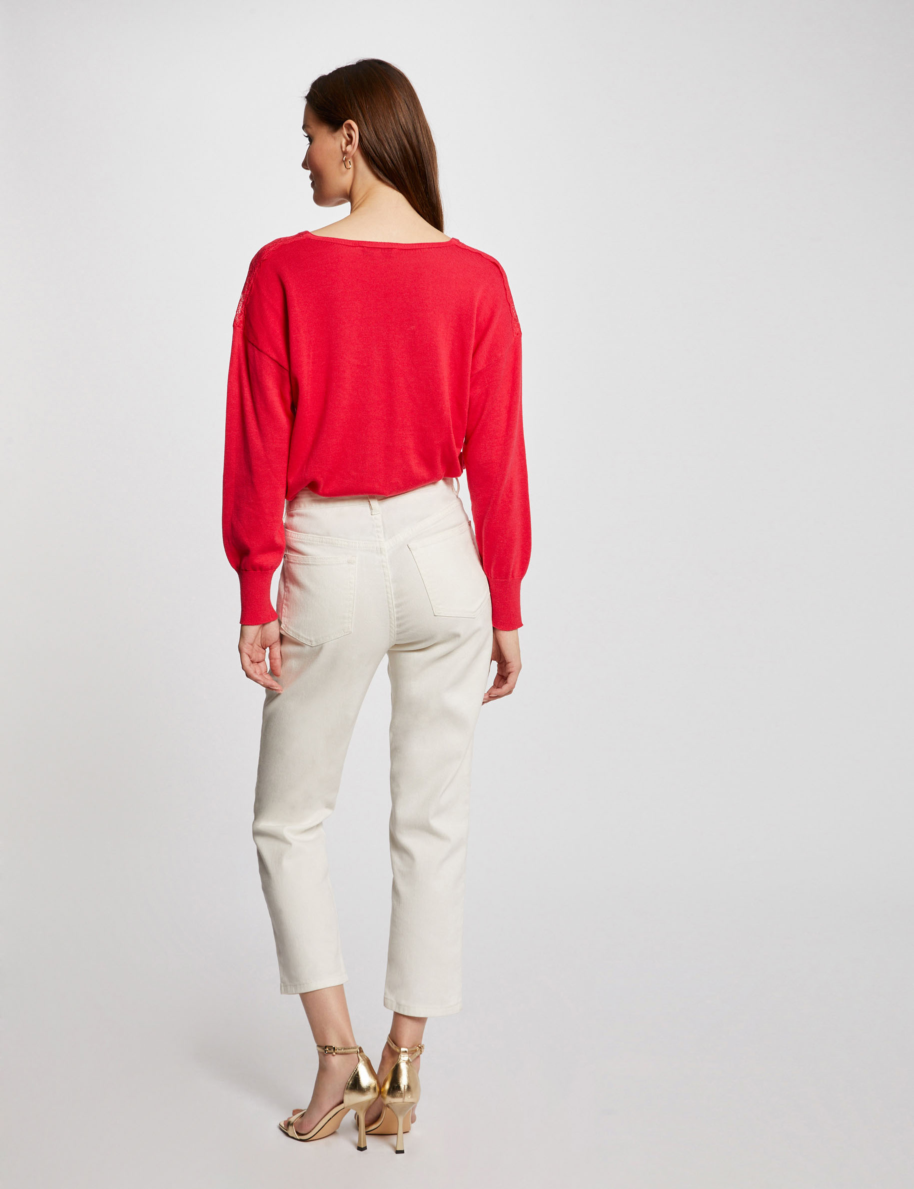 pull col en v manches longues rouge moyen femme Pull col en V manches longues rouge moyen femme