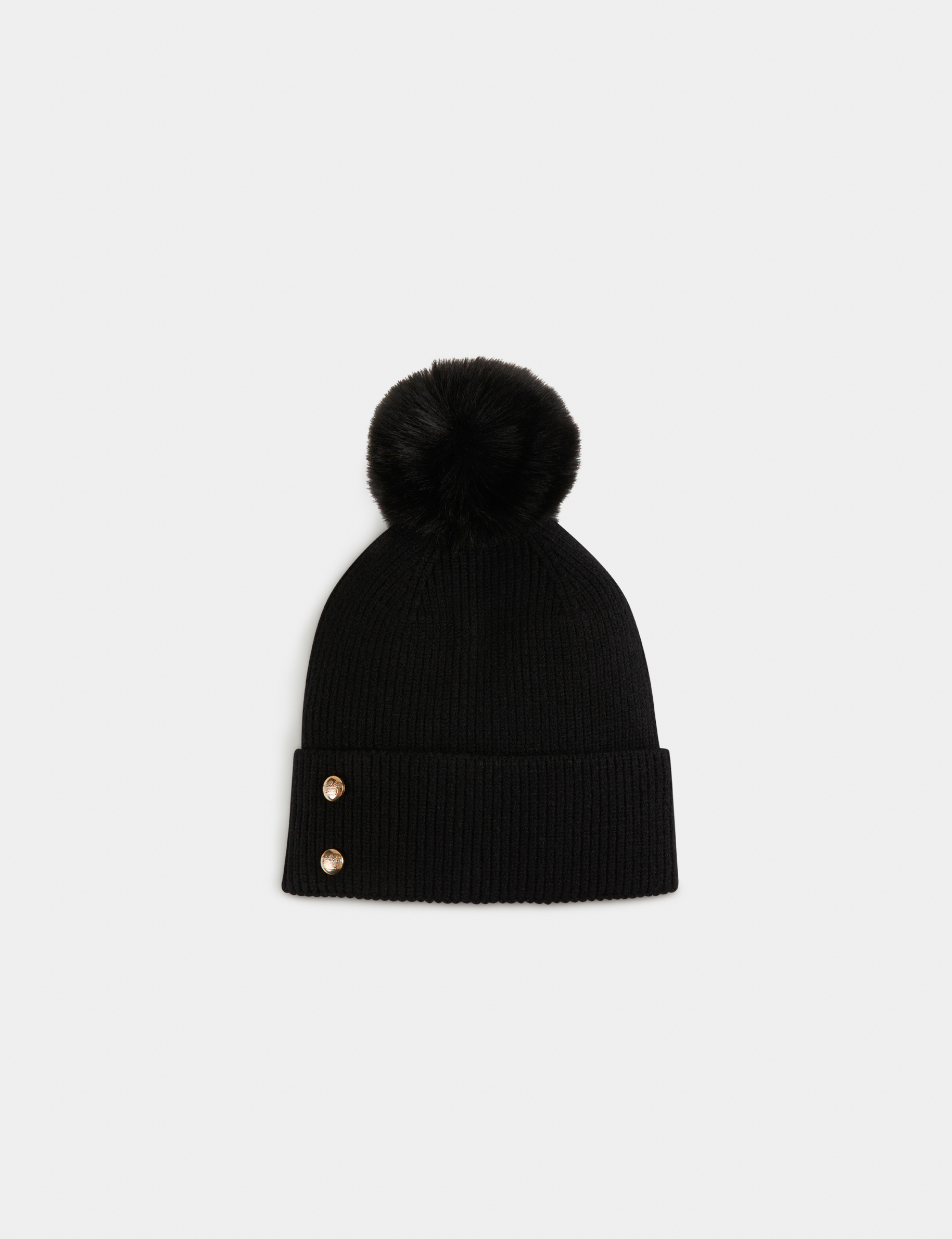 bonnet avec boutons et pompon noir femme Bonnet avec boutons et pompon noir femme