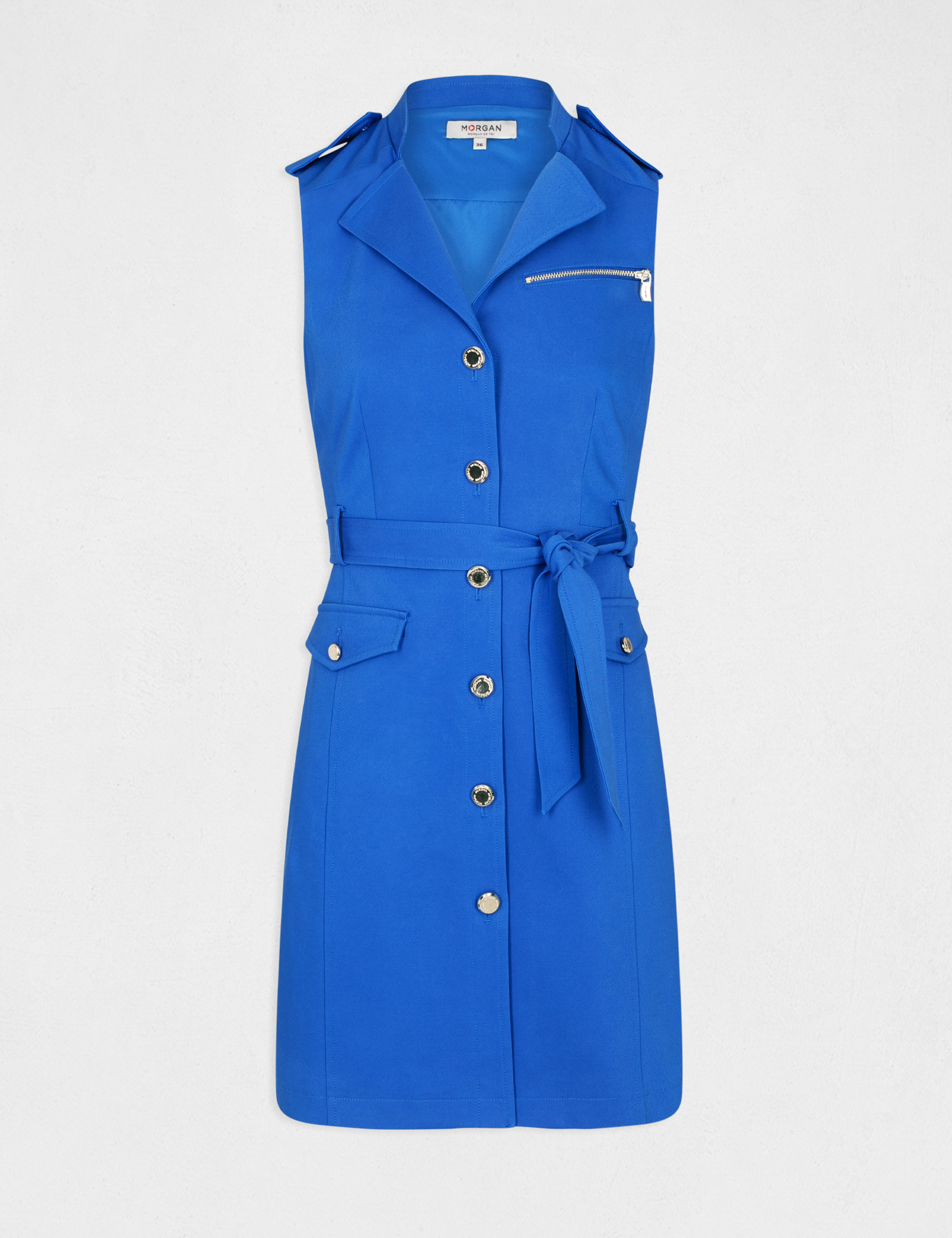 Robe droite boutonnée ceinturée bleu electrique femme Robe droite boutonnée ceinturée bleu electrique femme