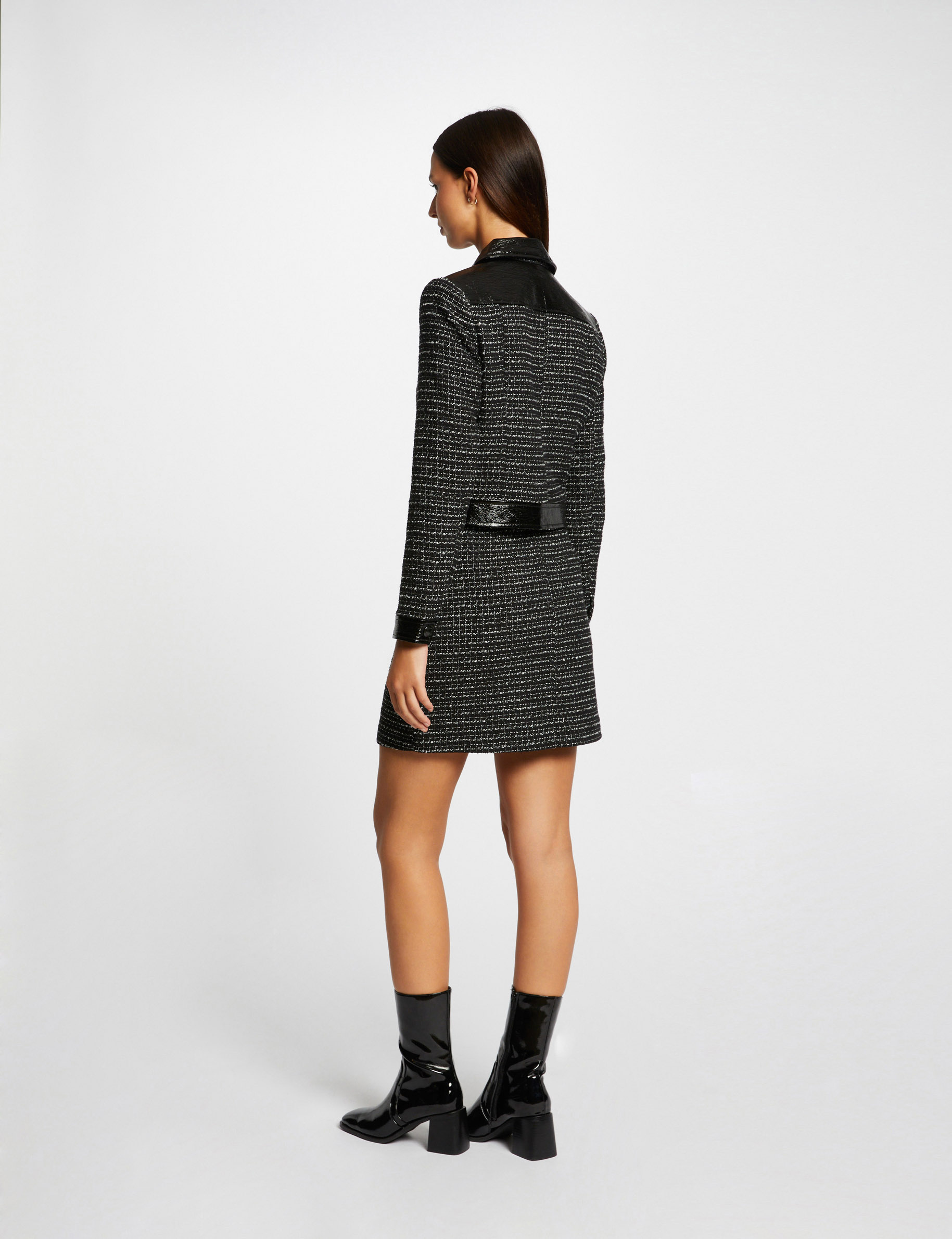 veste droite avec details vinyle noir femme Veste droite avec détails vinyle noir femme