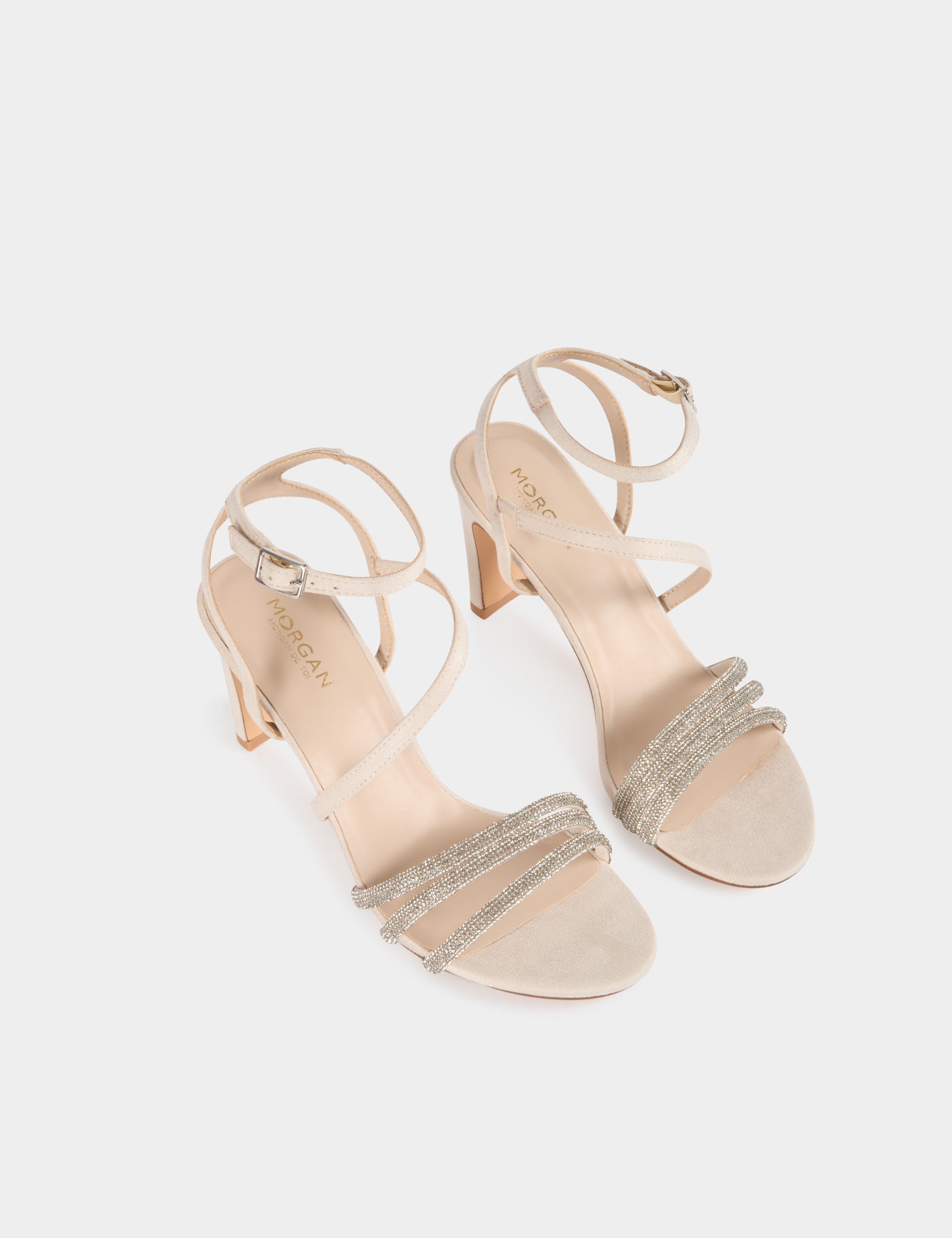 Sandales &agrave; strass beige femme