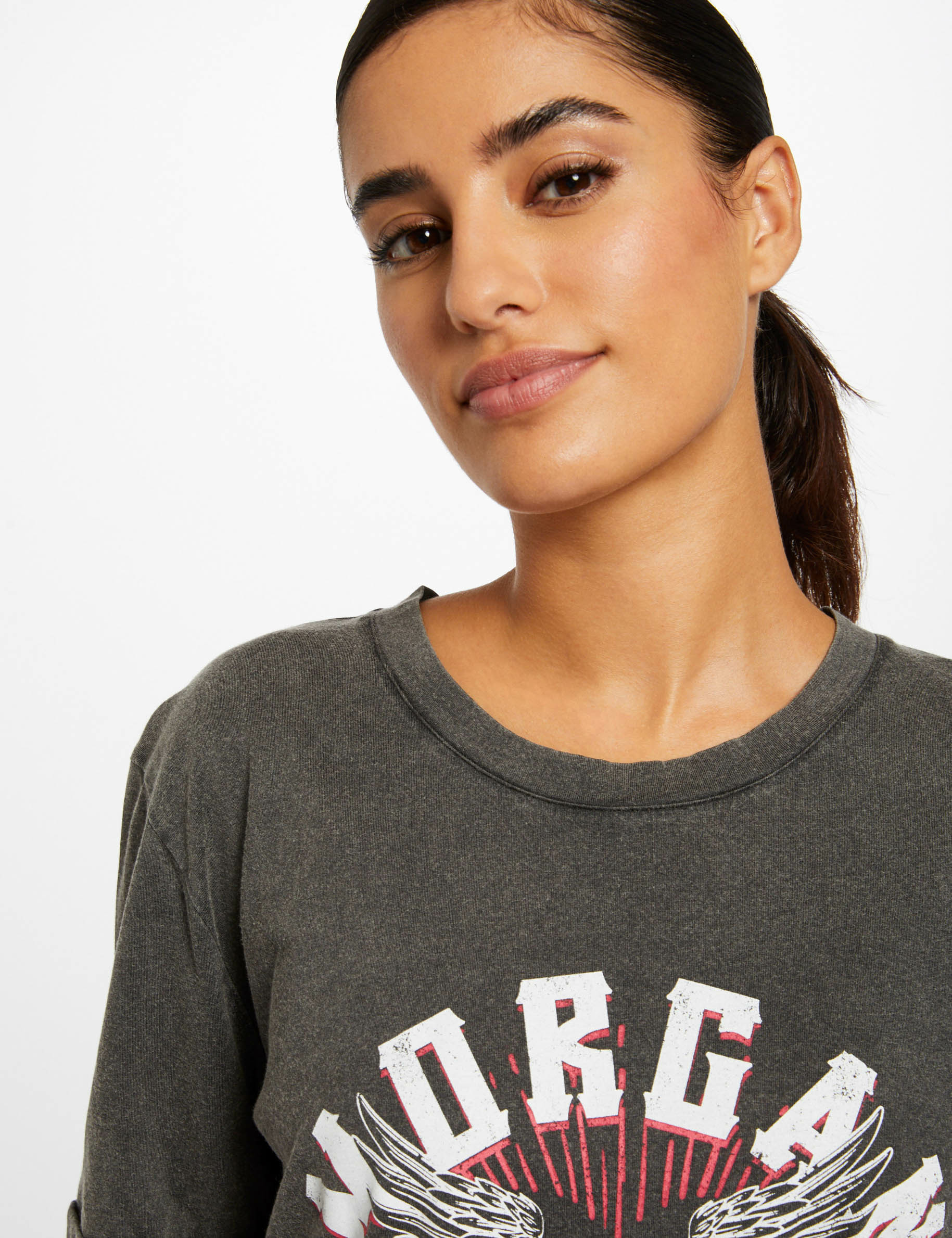 T-shirt manches courtes à inscription noir femme