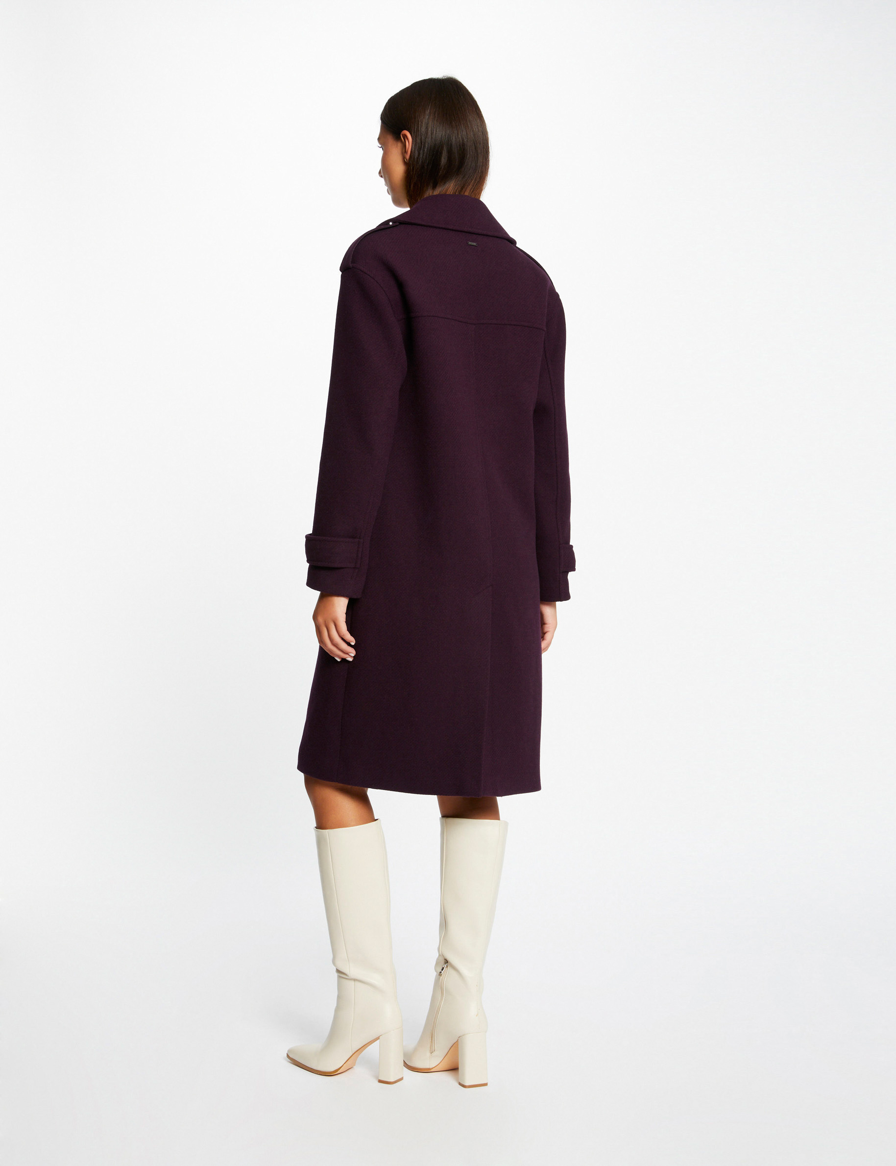 manteau long droit double boutonnage violet fonce femme Manteau long droit double boutonnage violet fonce femme