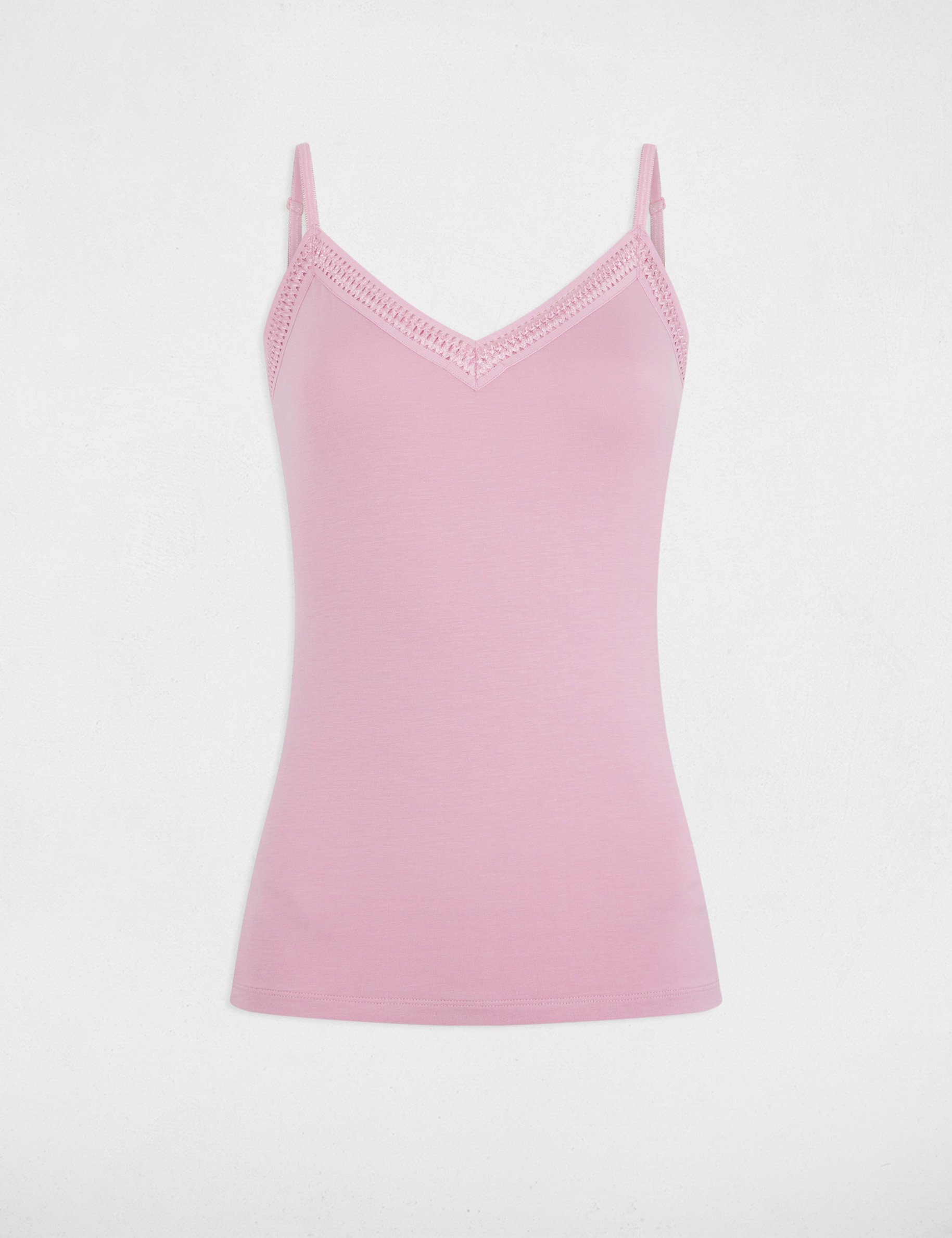 debardeur bretelles fines bande dentelle rose pastel femme Débardeur bretelles fines bande dentelle rose pastel femme