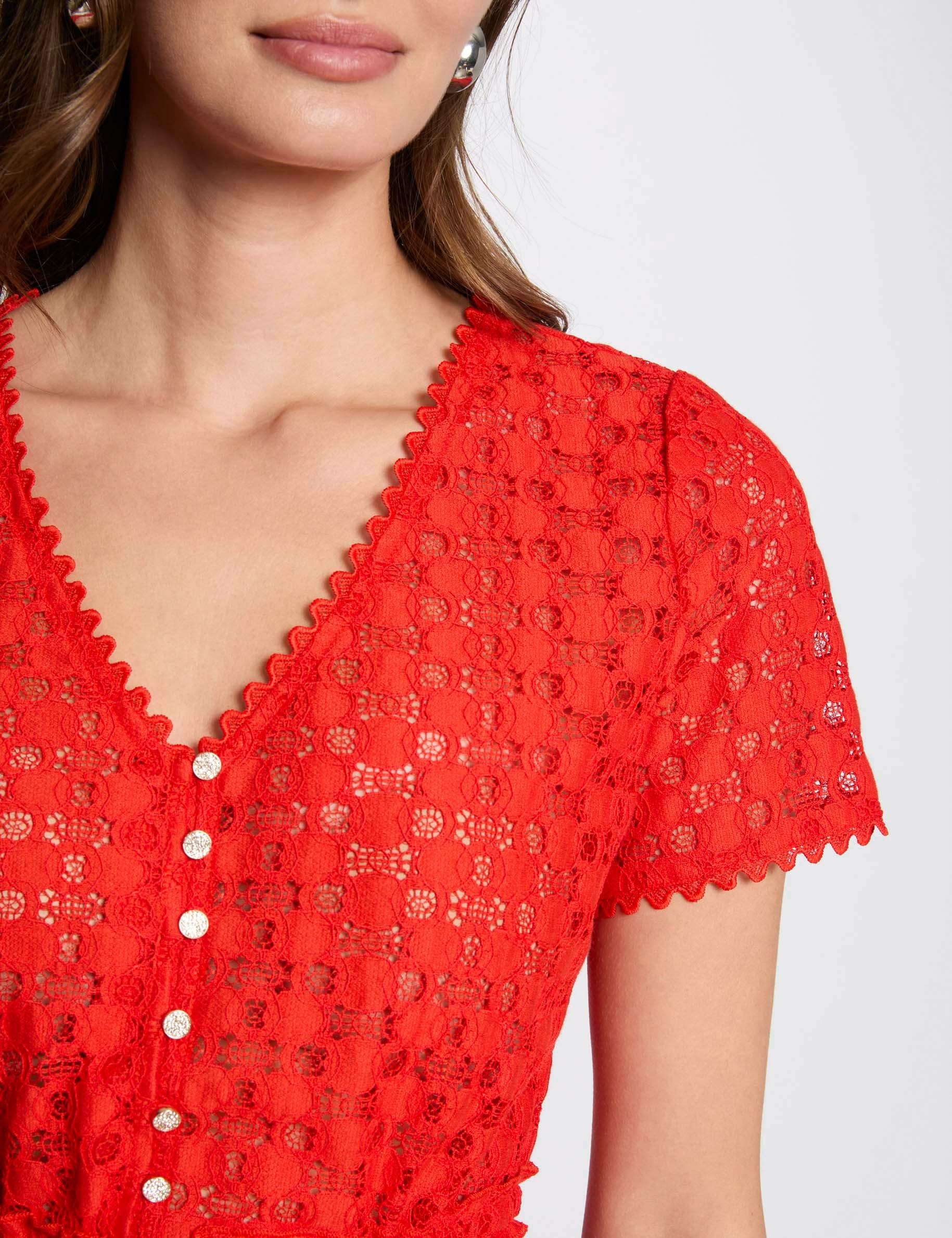 t shirt manches courtes en dentelle orange femme T-shirt manches courtes en dentelle orange femme