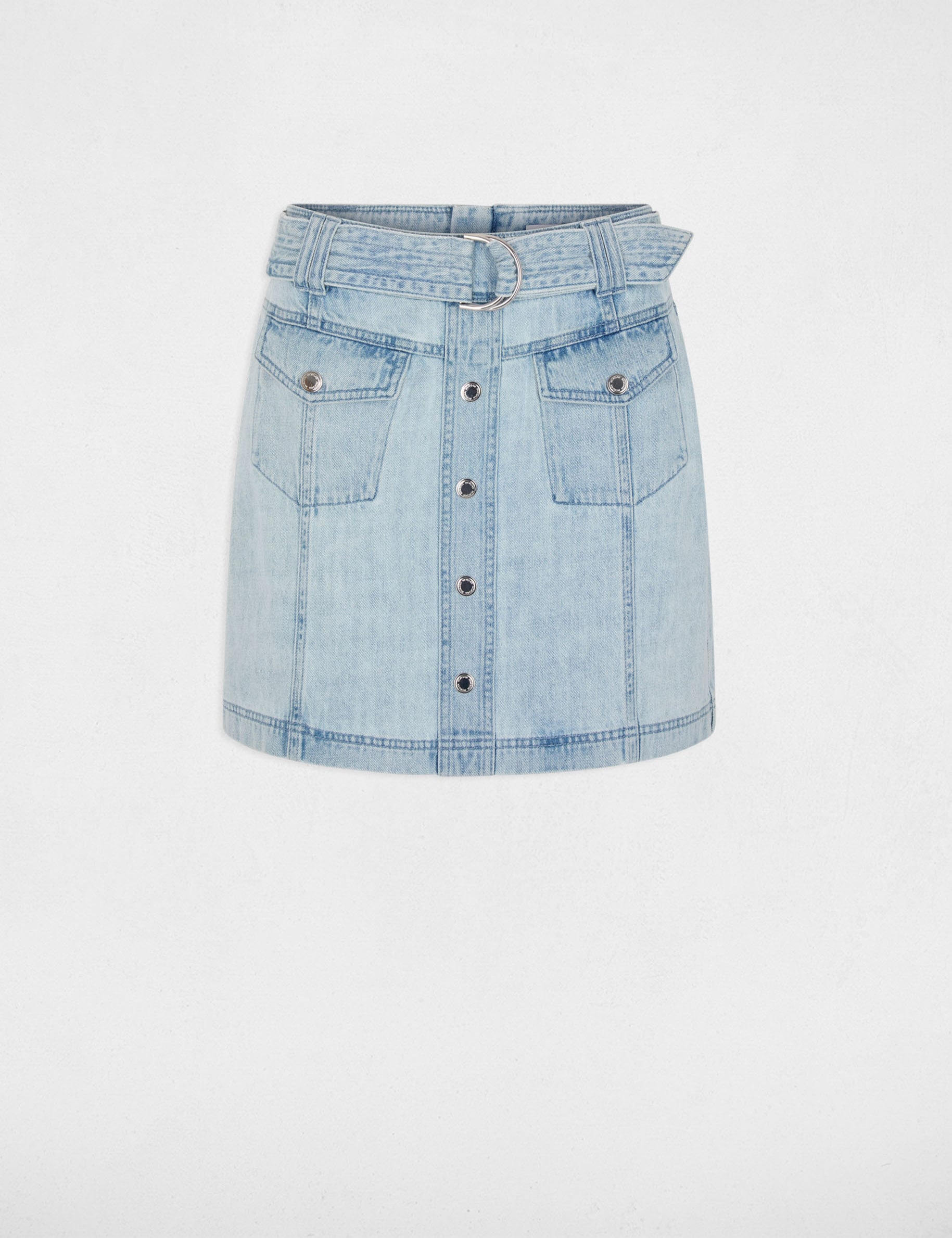 Jupe courte en jean denim bleach femme