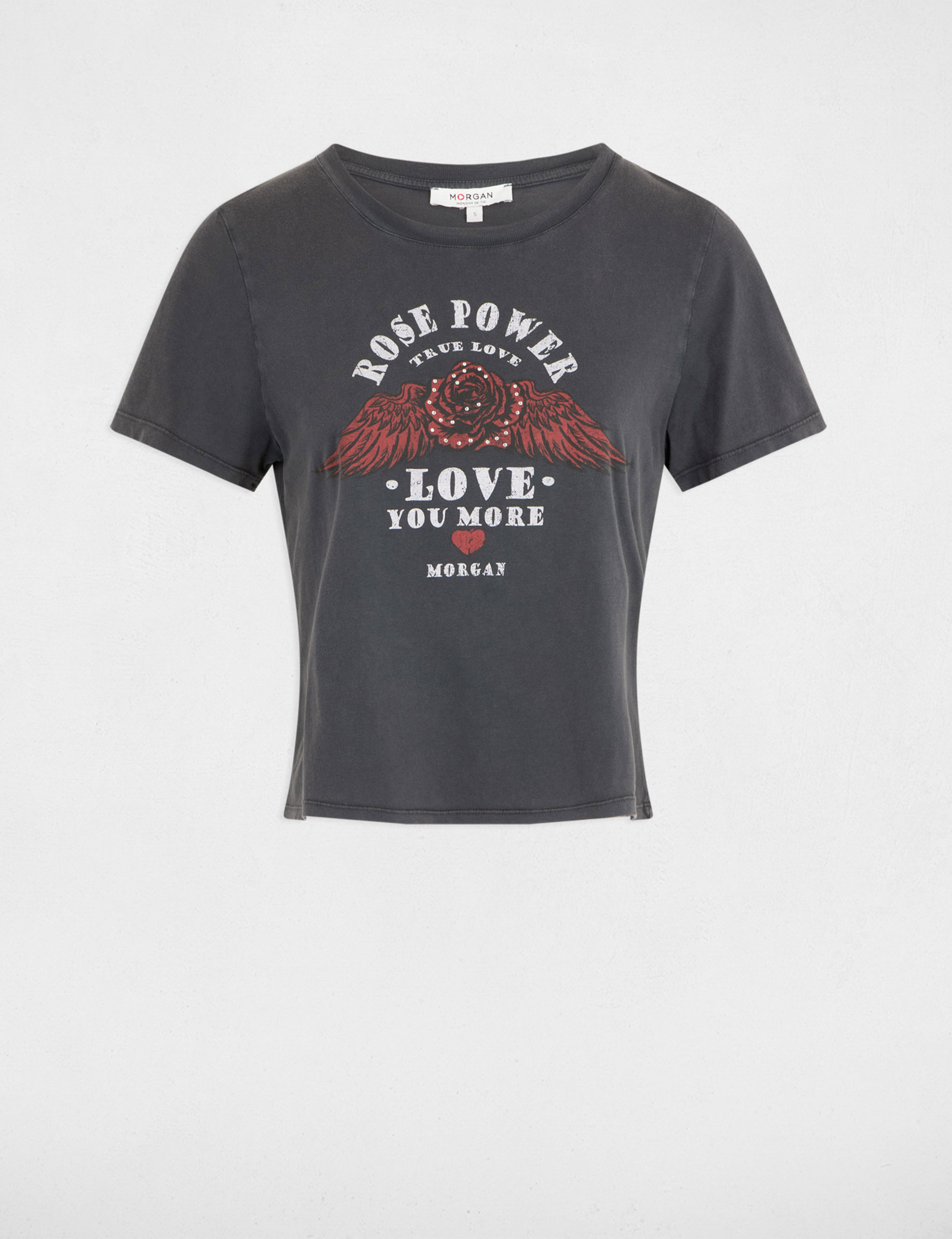 t shirt a inscription gris fonce femme T-shirt à inscription gris foncé femme
