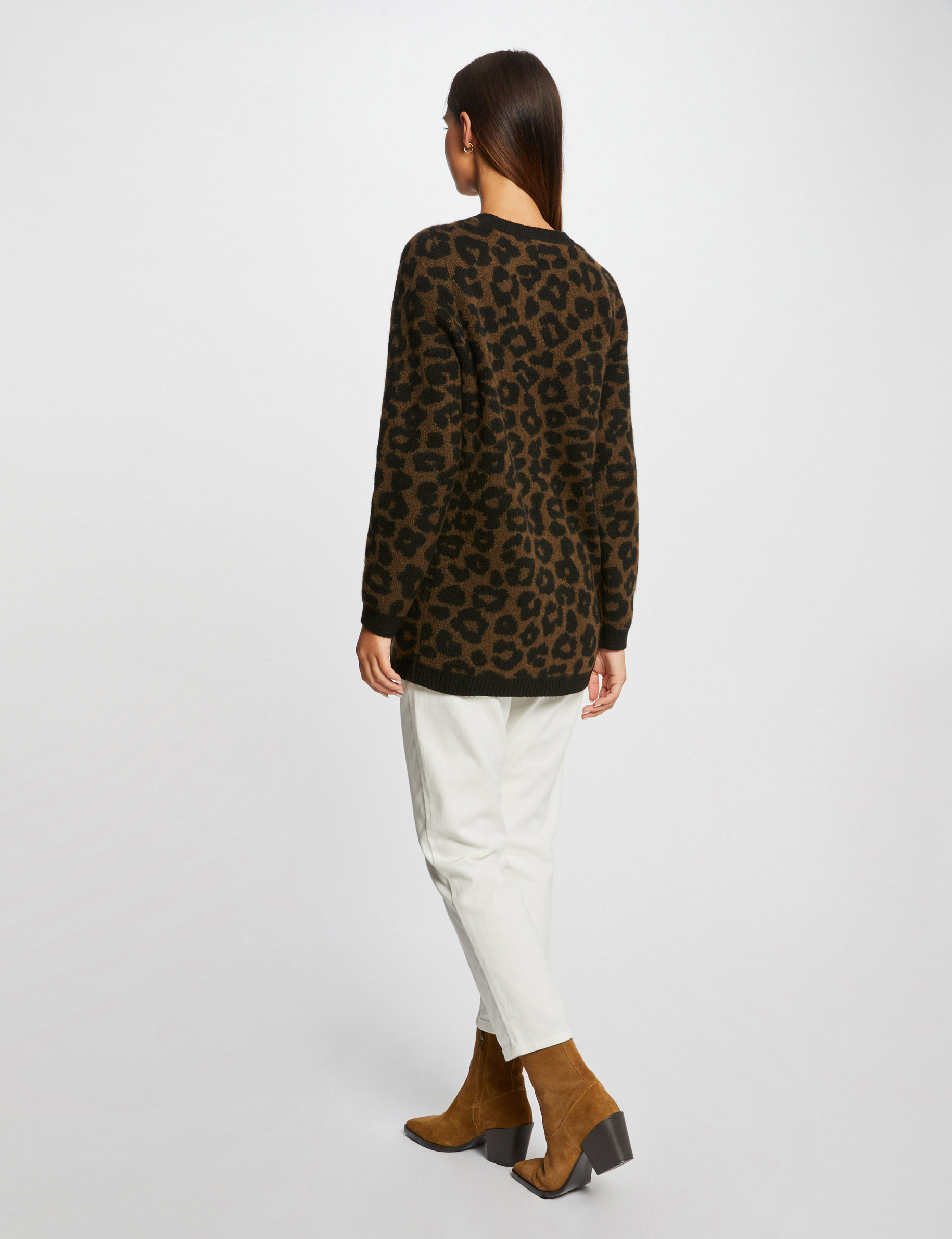 gilet mi long imprime leopard noir femme Gilet mi-long imprimé léopard noir femme