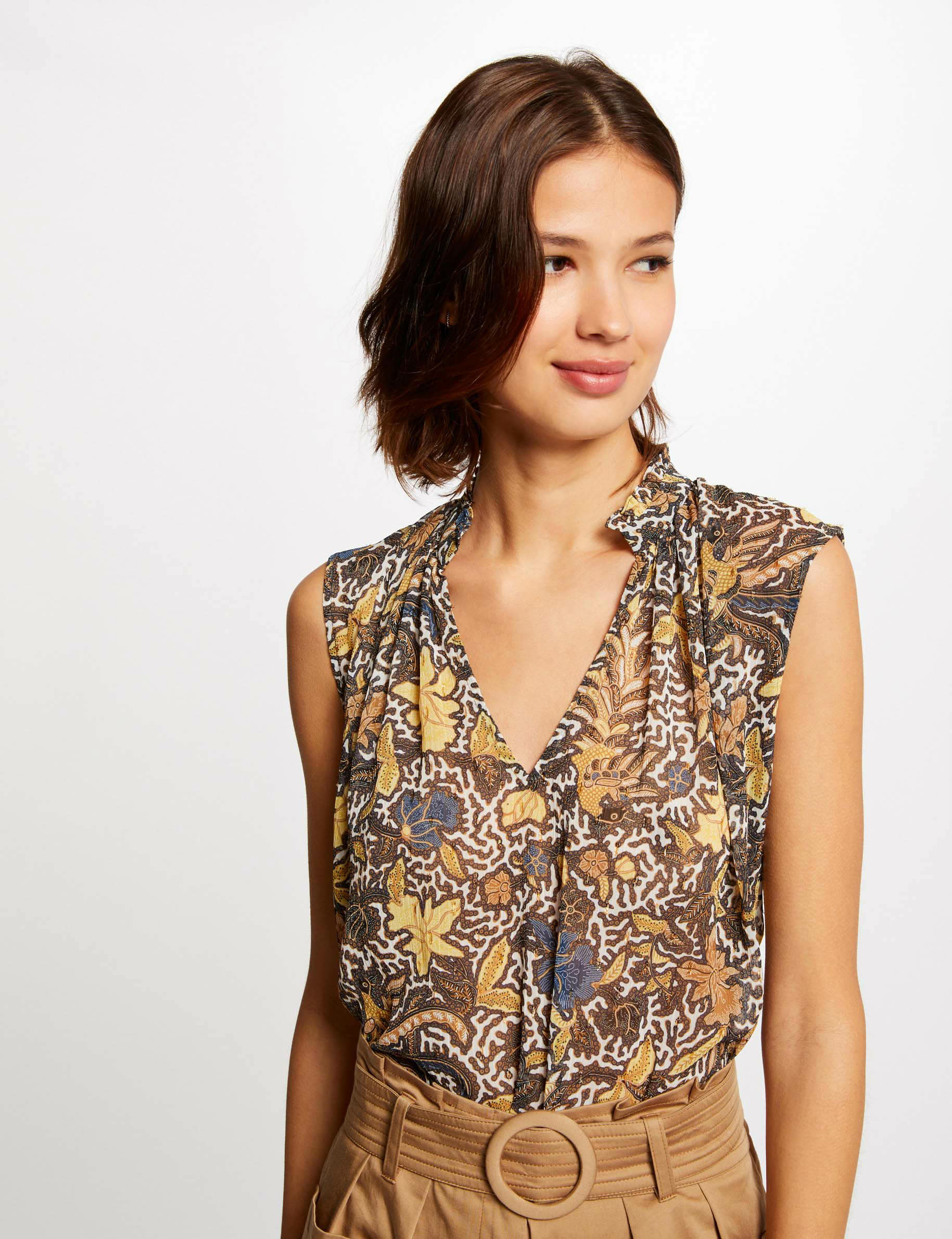 Image of Blouse sans manches imprimé végétal multico femme