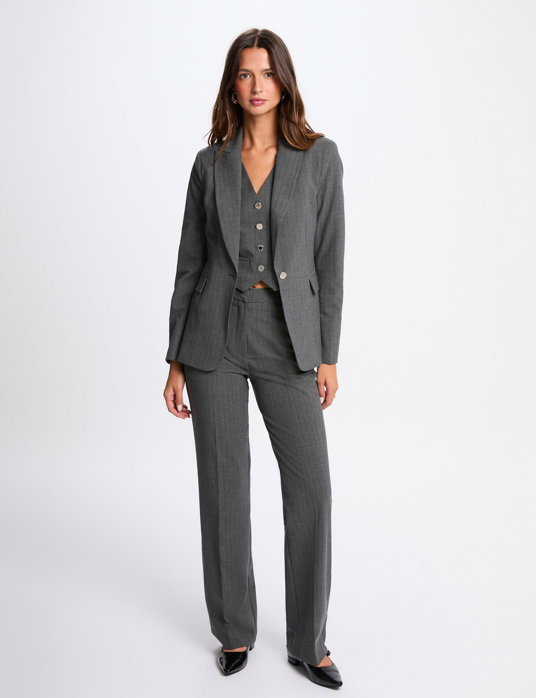 Blazer ajust&eacute; ray&eacute; gris moyen femme