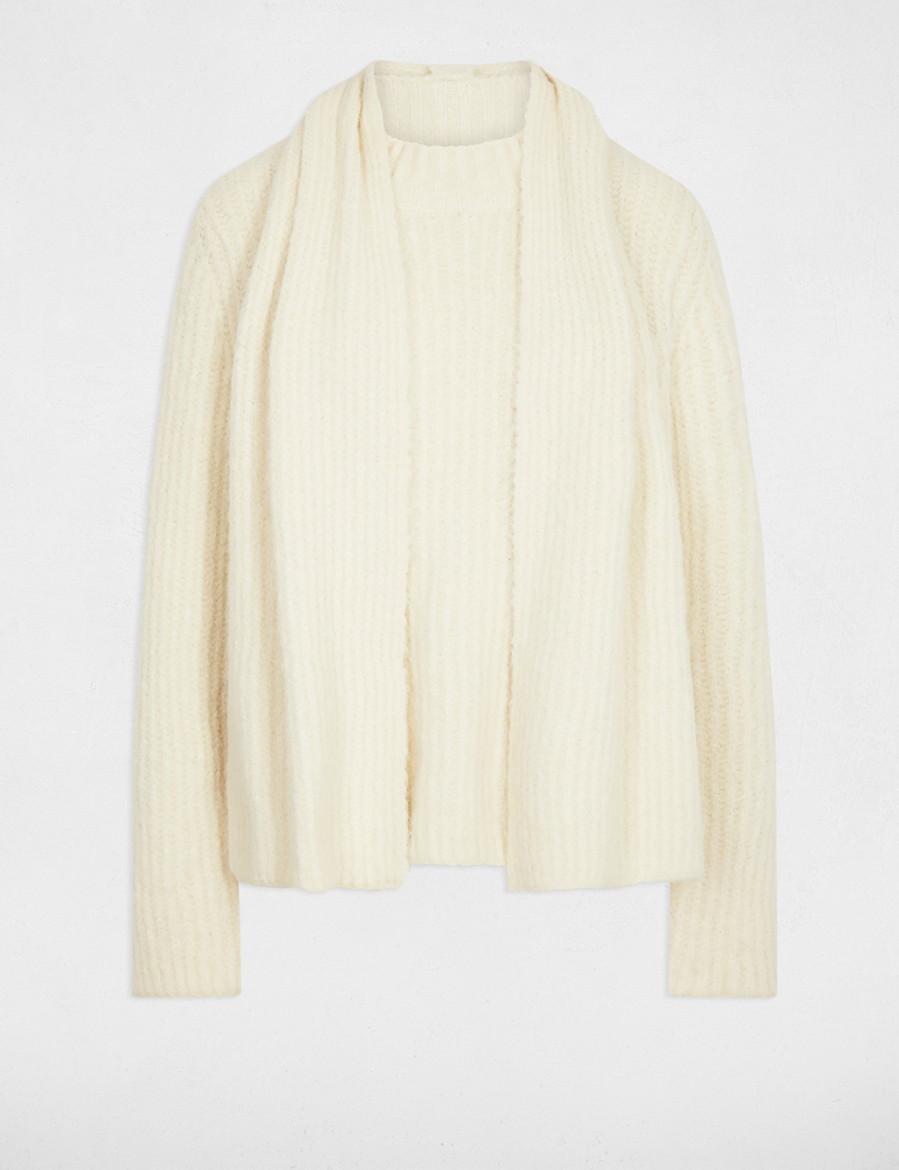 Pull col &eacute;charpe ivoire femme