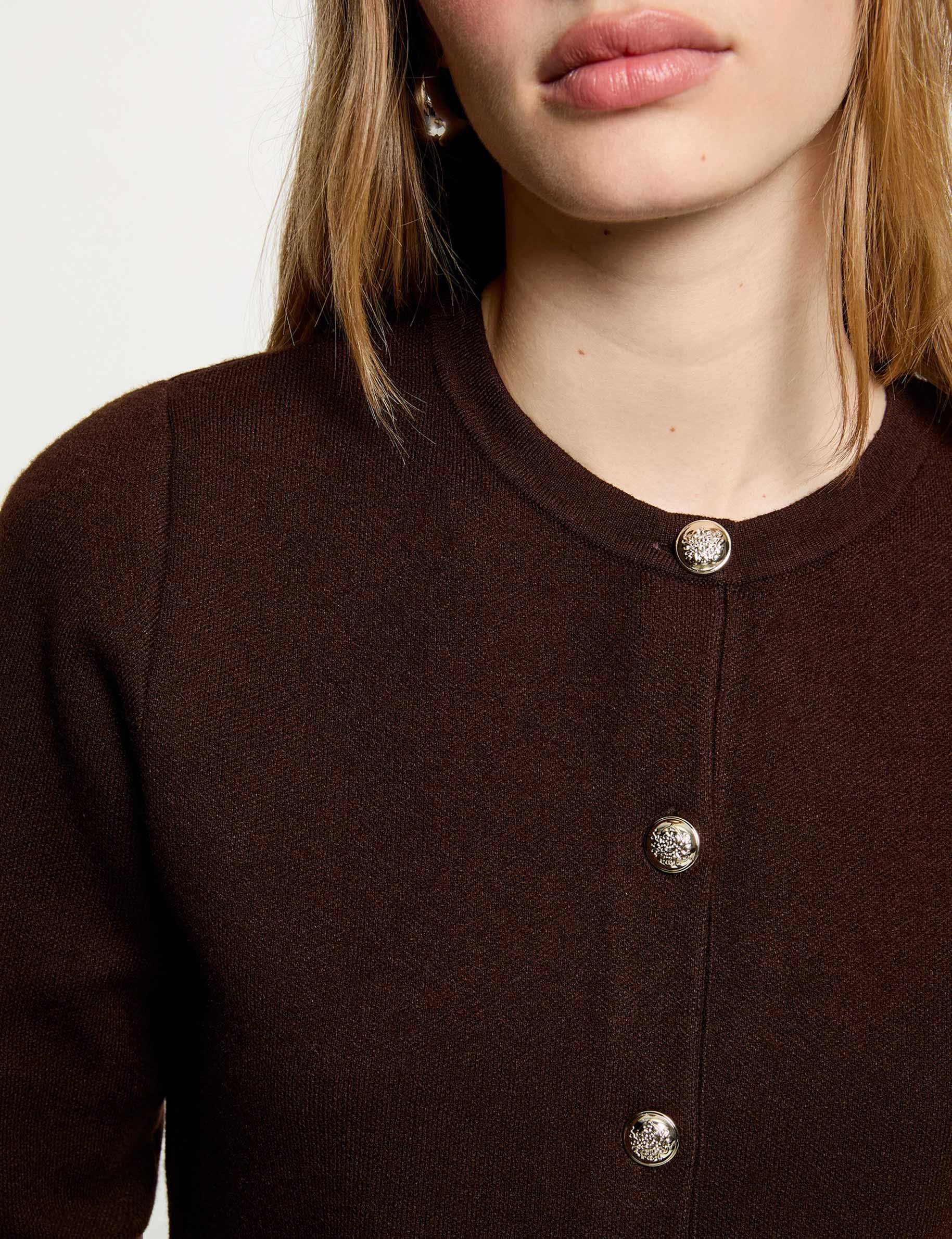 Gilet col rond marron fonc&eacute; femme
