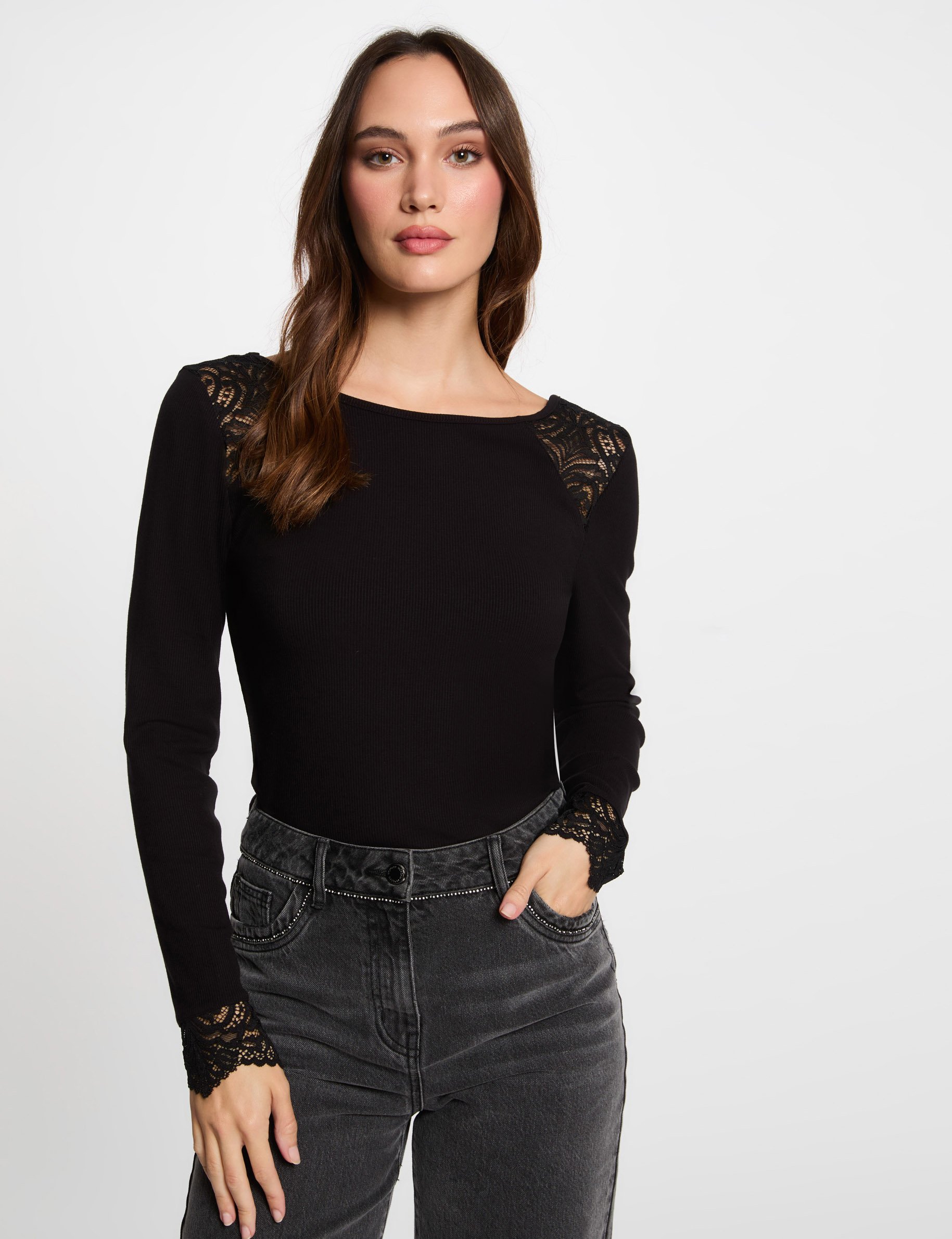 body manches longues cotele noir femme Body manches longues côtelé noir femme