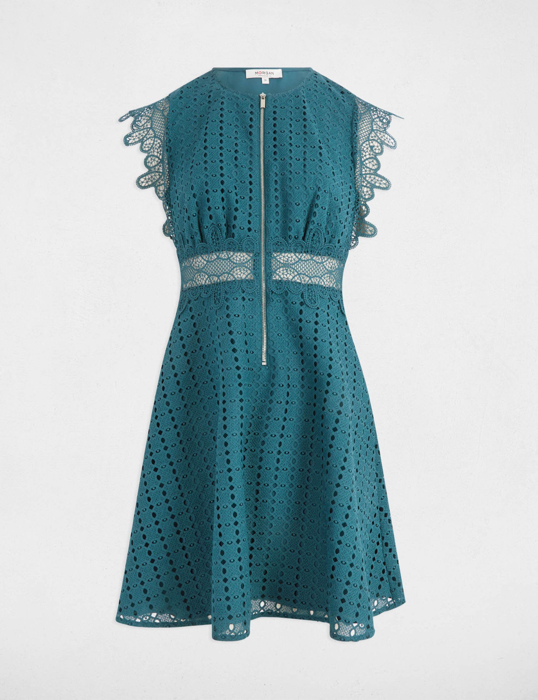 robe courte evasee dentelle bleu petrole femme Robe courte évasée dentelle bleu pétrole femme