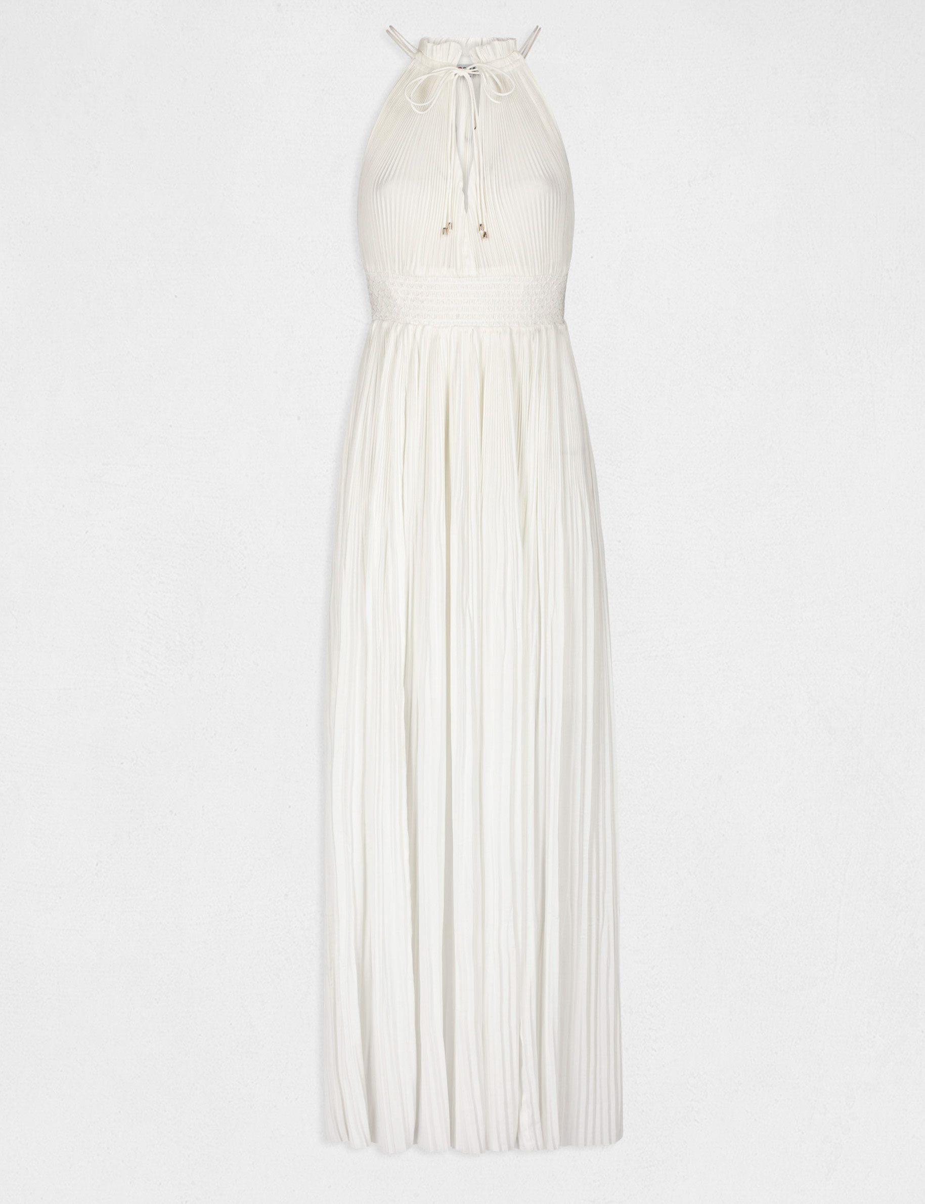 Robe longue &eacute;vas&eacute;e pliss&eacute;e ecru femme
