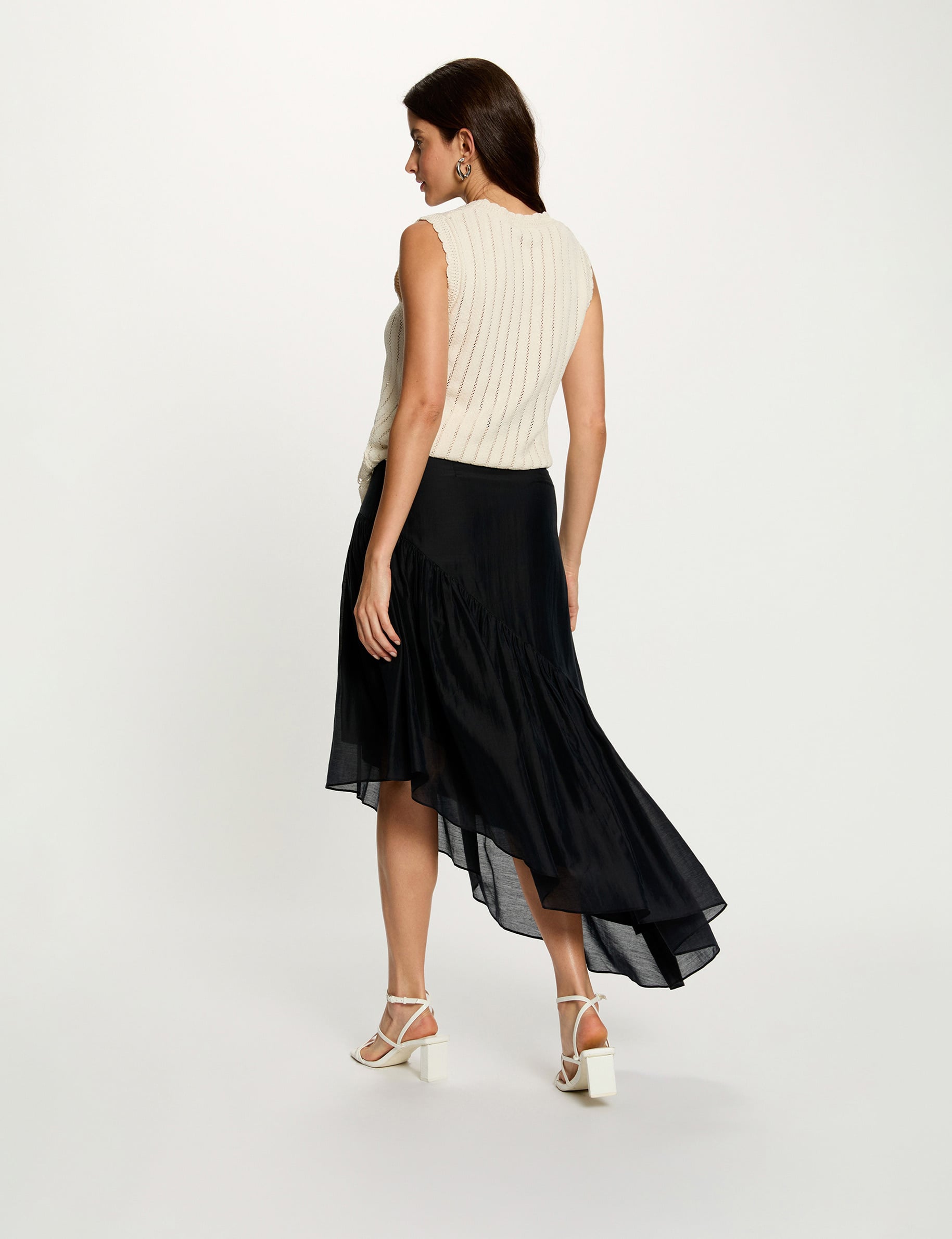 Jupe asym&eacute;trique taille haute bleu marine femme