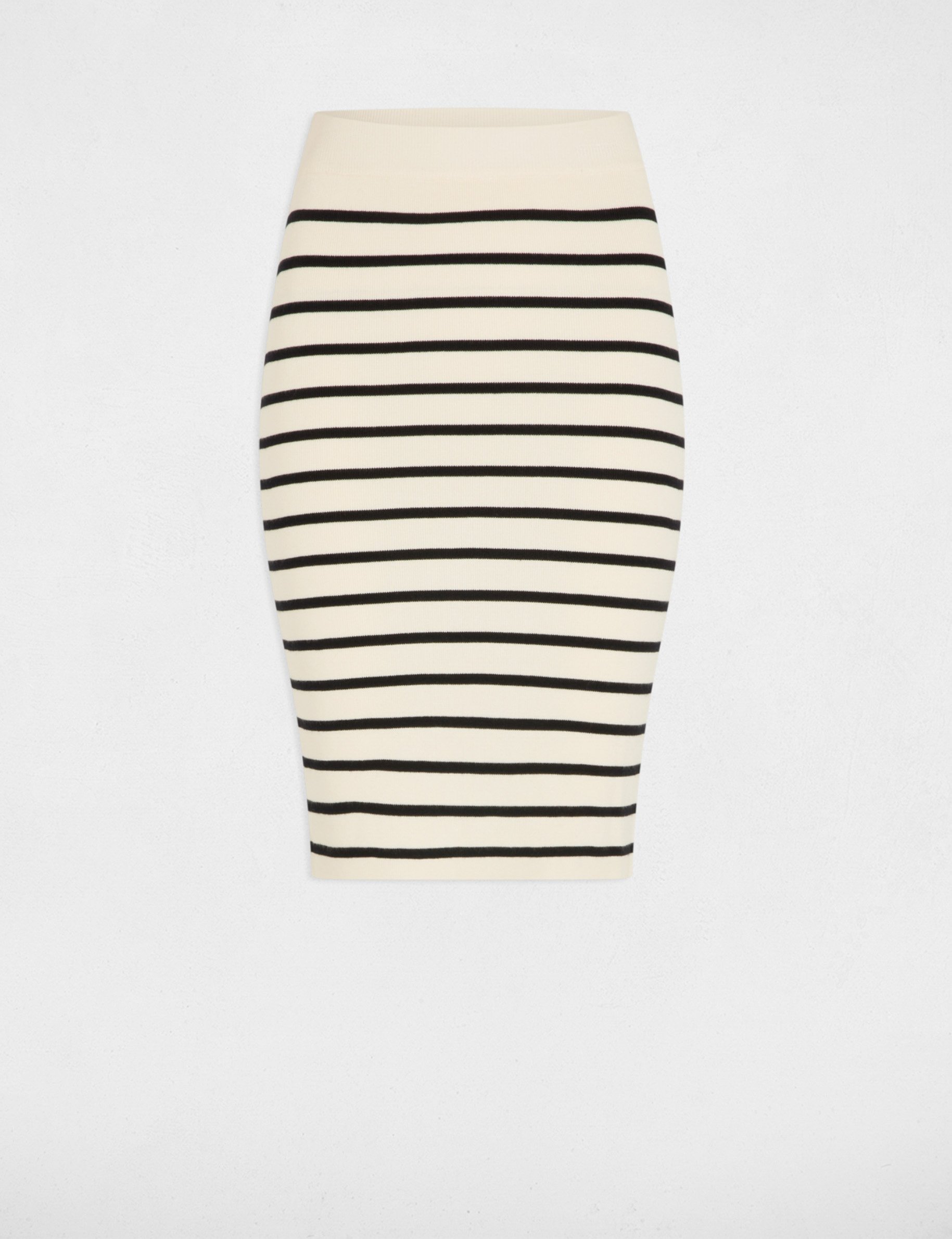 jupe tricot moulante rayee ecru femme Jupe tricot moulante rayée ecru femme