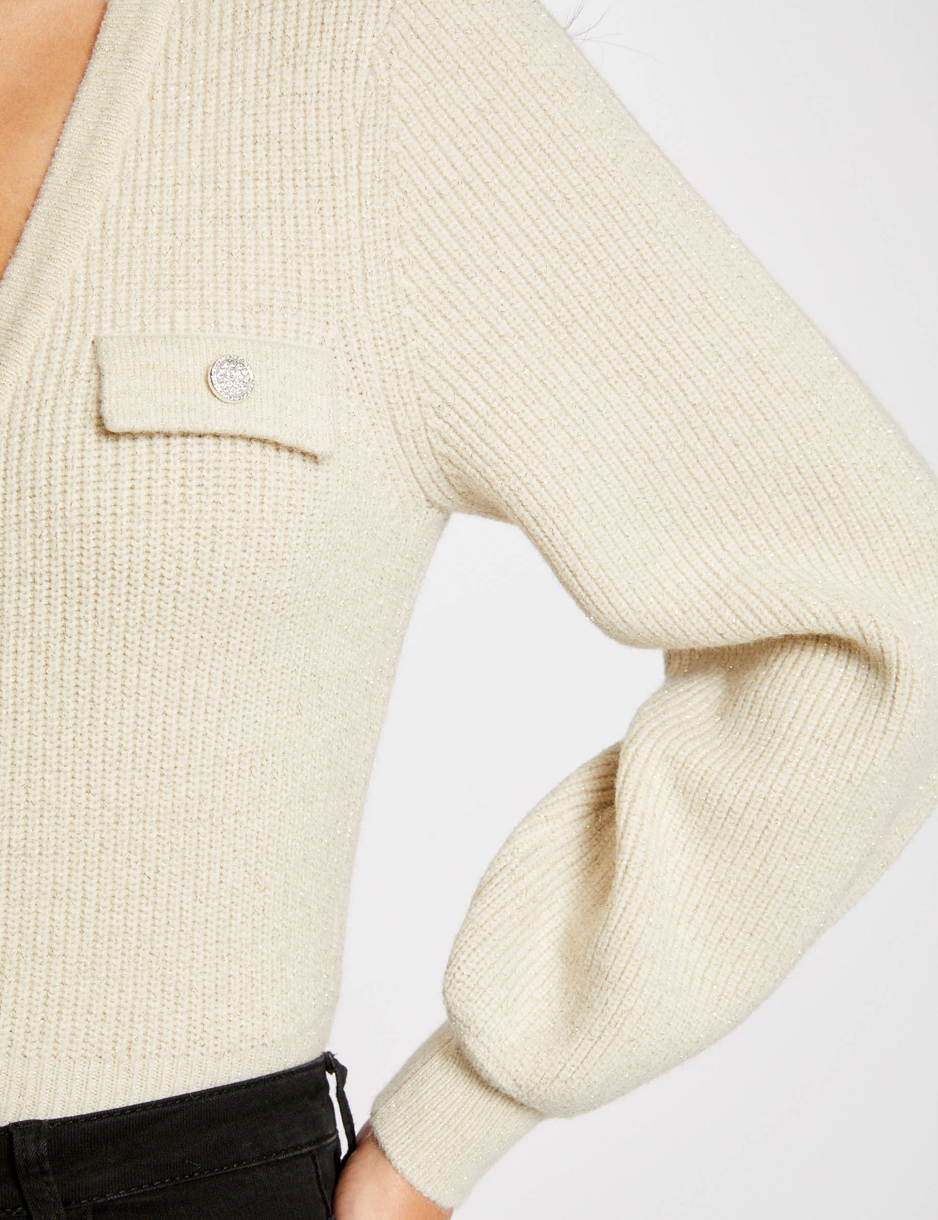 Gilet manches longues à col en V beige femme Gilet manches longues à col en V beige femme