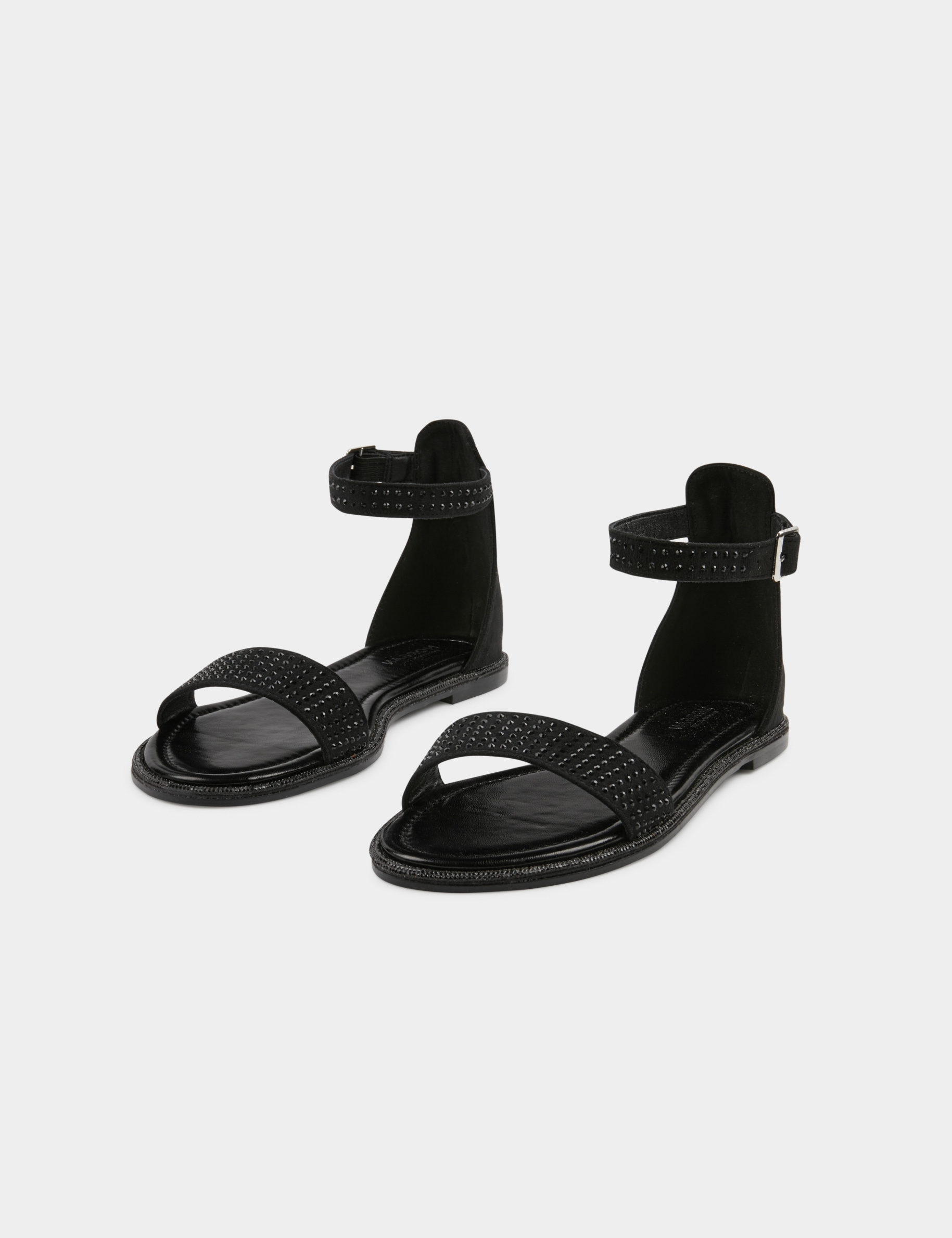 Sandales plates avec détails strass noir femme Sandales plates avec détails strass noir femme