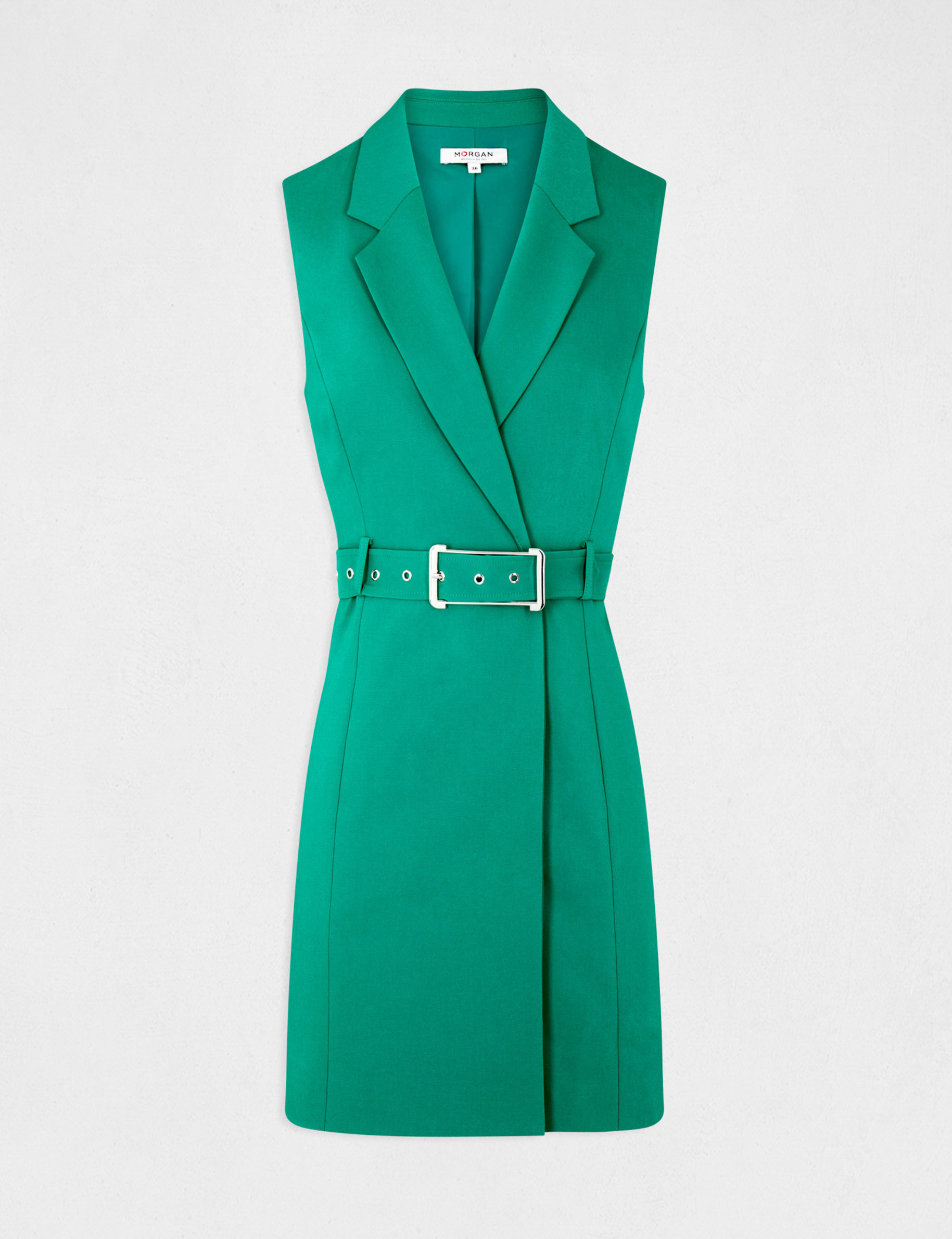 robe portefeuille ceinturee sans manches vert femme Robe portefeuille ceinturée sans manches vert femme