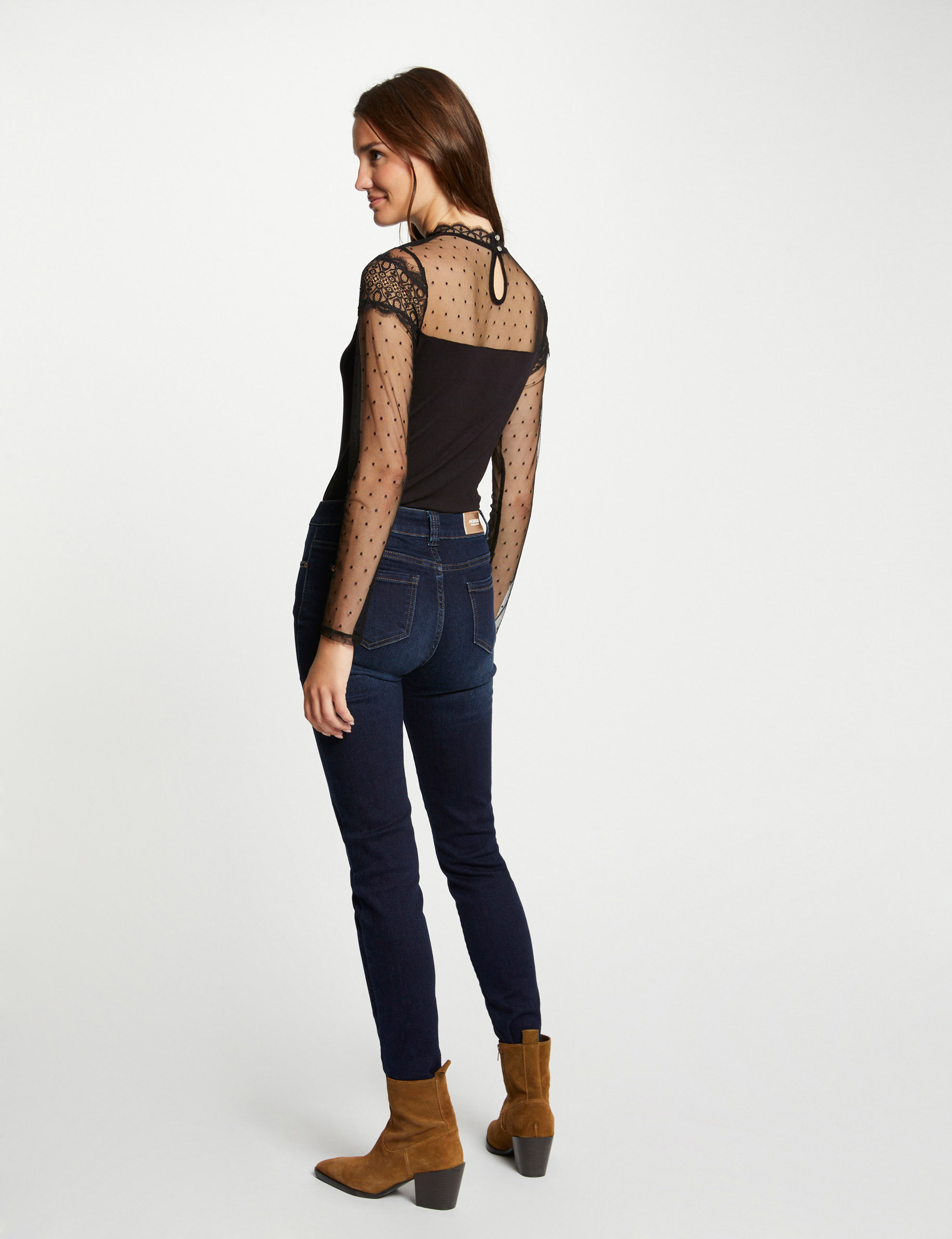 T-shirt manches longues à dentelle noir femme