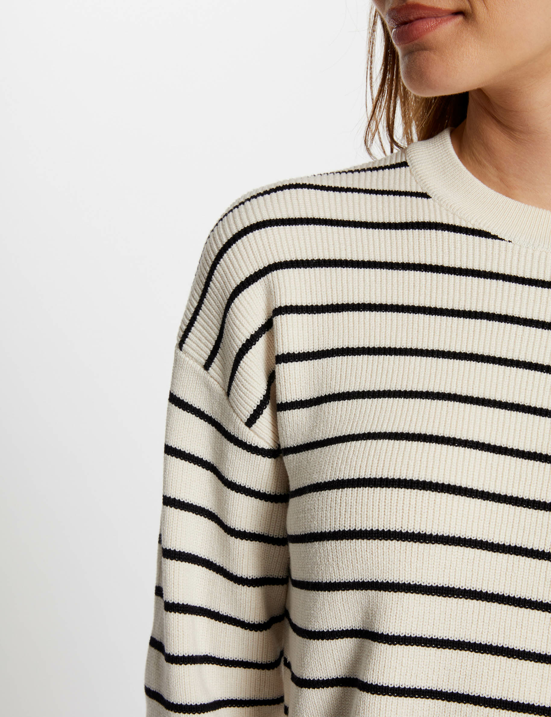Pull manches longues &agrave; rayures ivoire femme