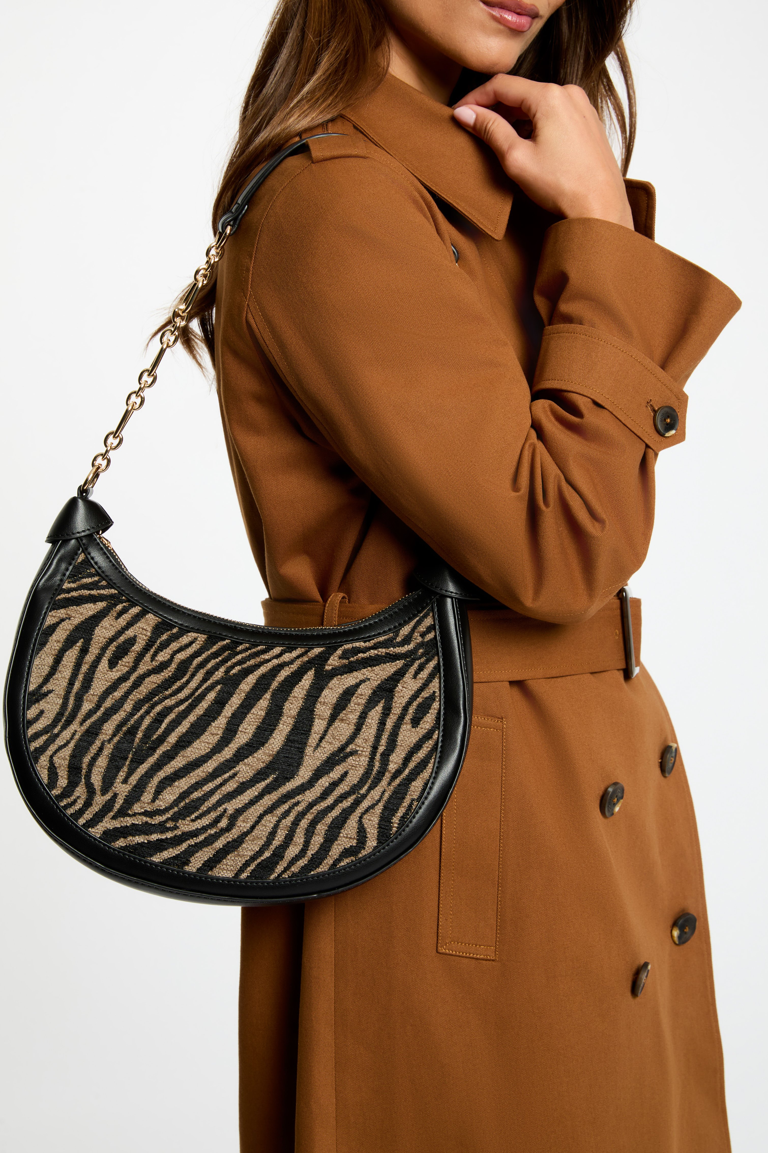 Sac demi-lune z&eacute;br&eacute; noir femme