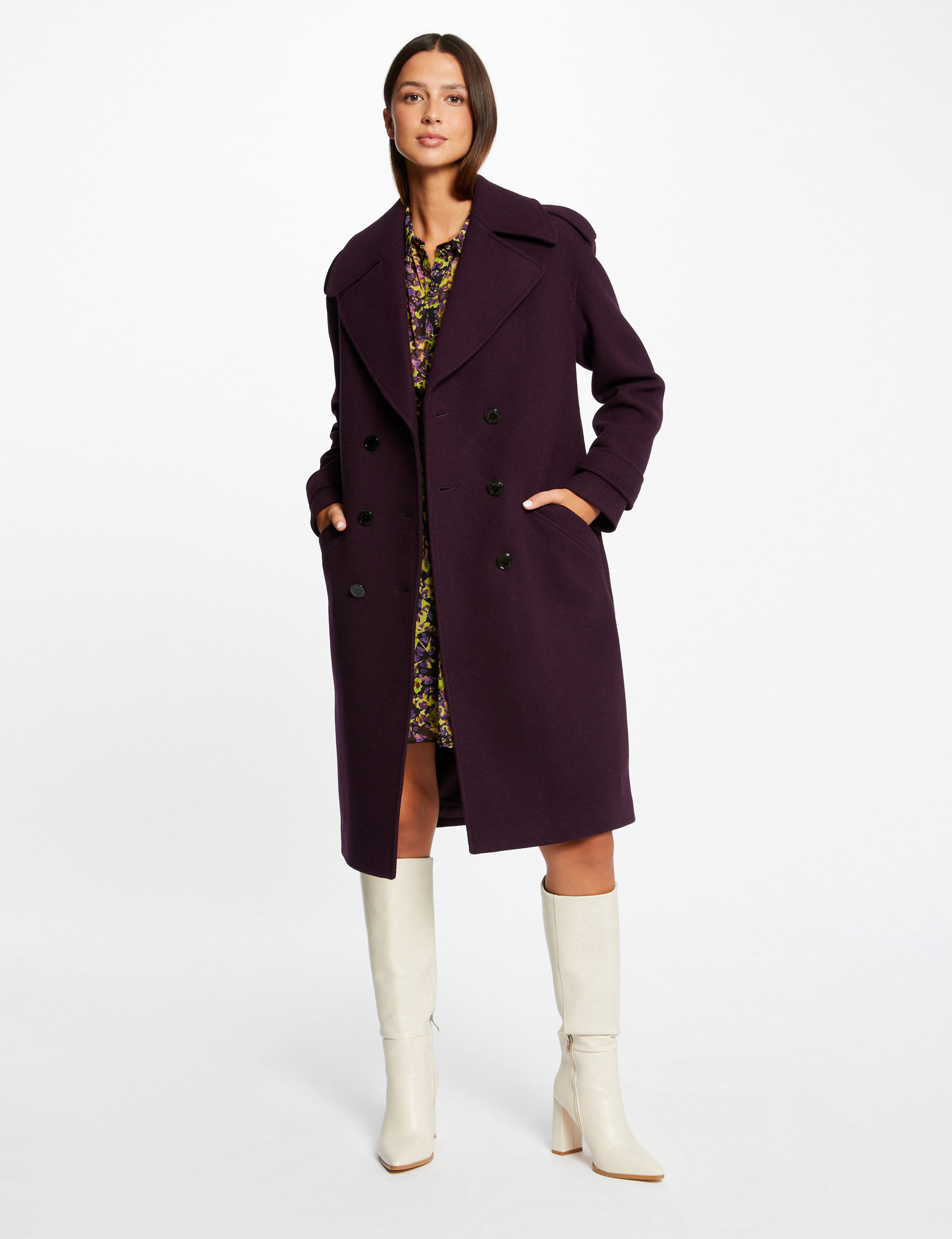 manteau long droit double boutonnage violet fonce femme Manteau long droit double boutonnage violet fonce femme