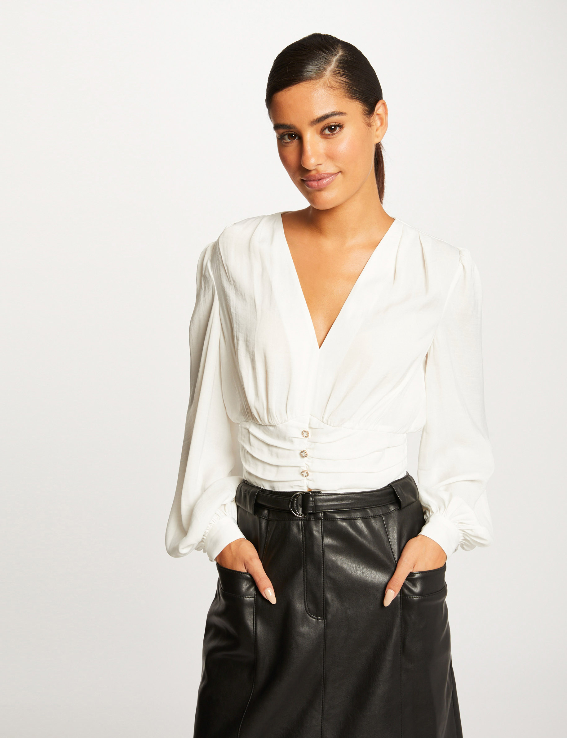 Blouse manches longues bouffantes ecru femme