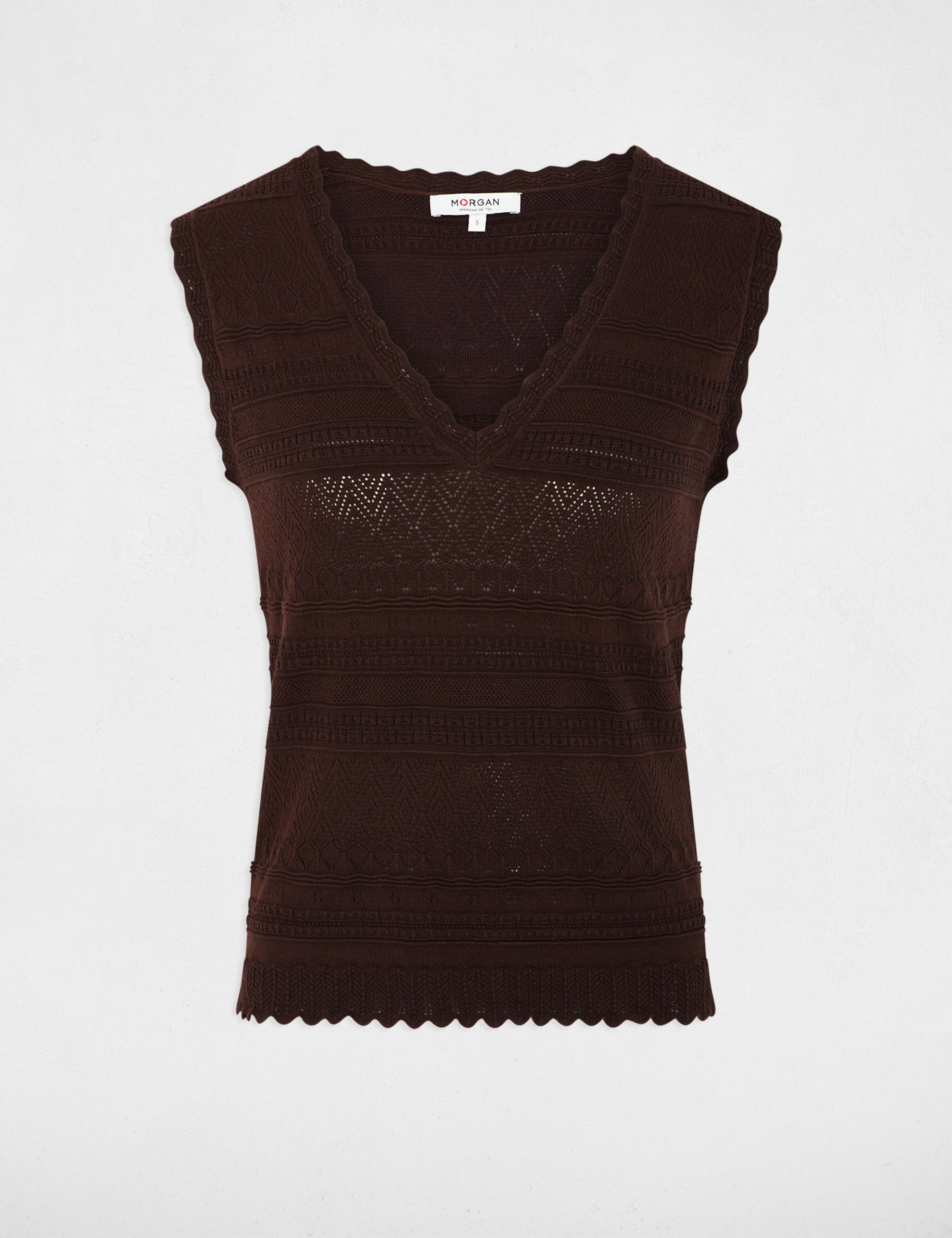 Pull ajust&eacute; col v marron fonc&eacute; femme