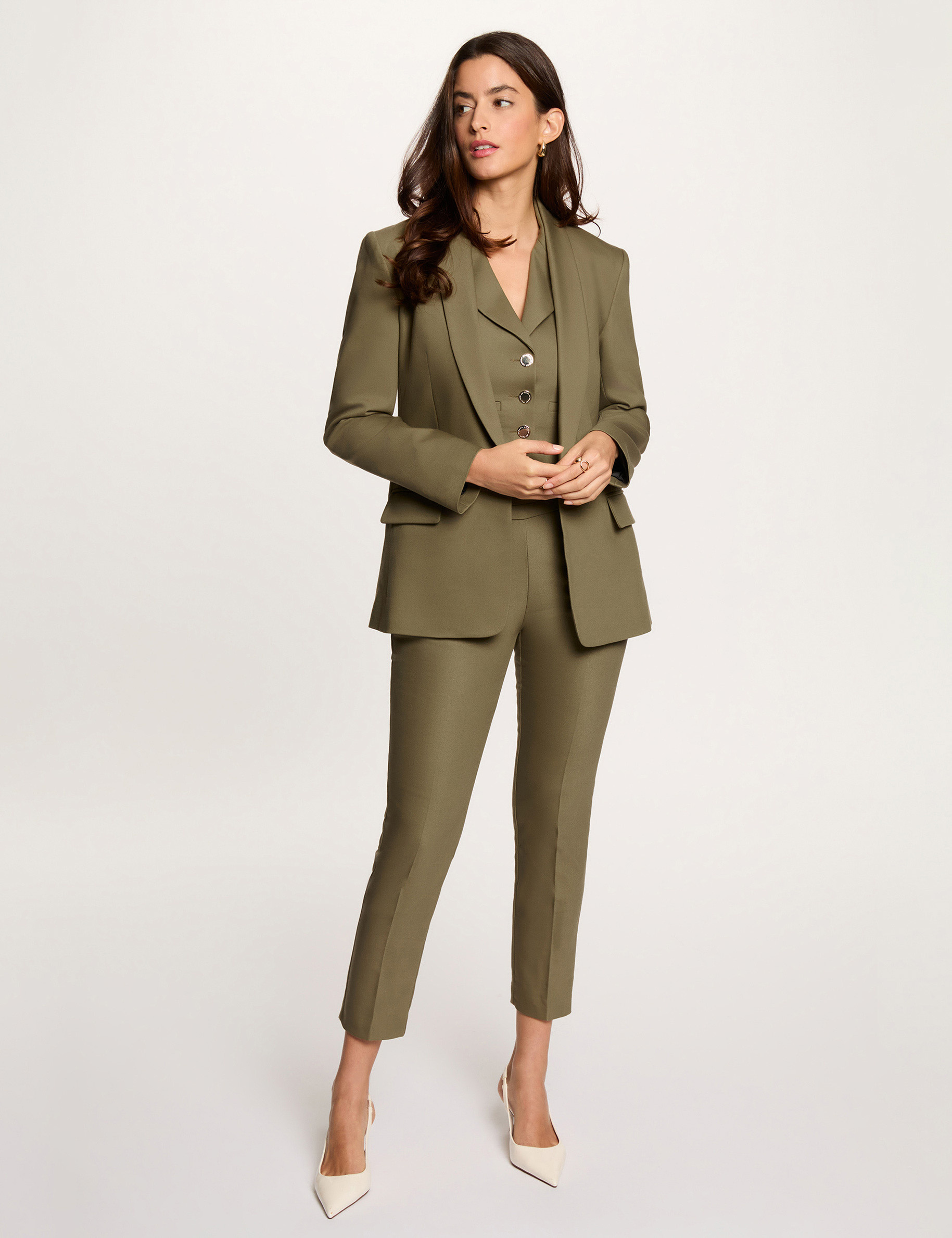 Veste courte col ch&acirc;le vert kaki femme