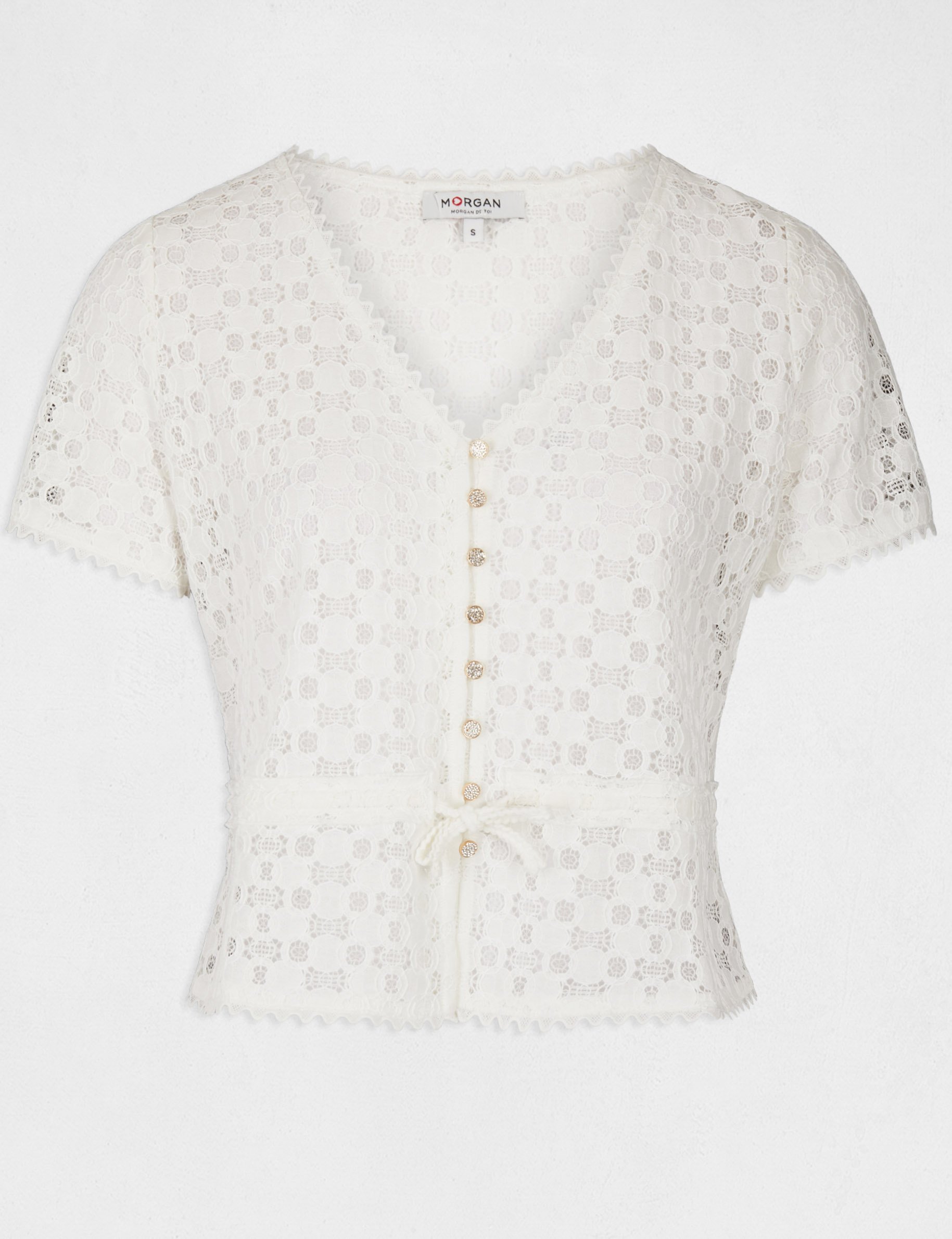 t shirt manches courtes en dentelle ivoire femme T-shirt manches courtes en dentelle ivoire femme