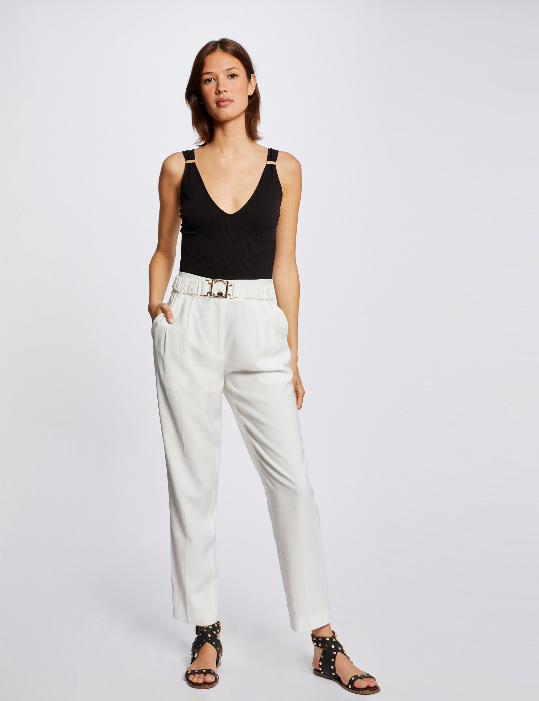 Débardeur bretelles larges à ornements noir femme Débardeur bretelles larges à ornements noir femme