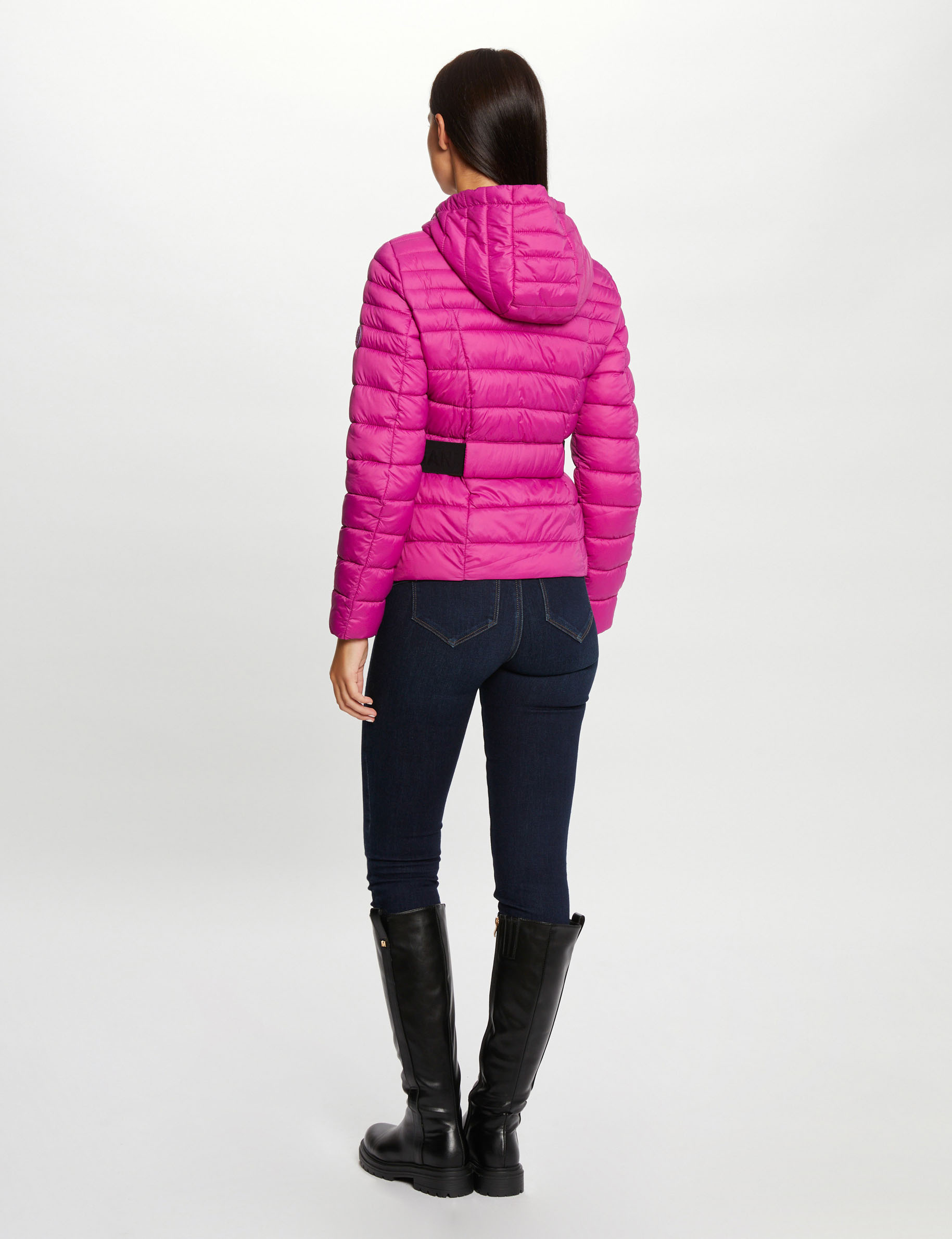 Doudoune cintrée zippée à capuche framboise femme
