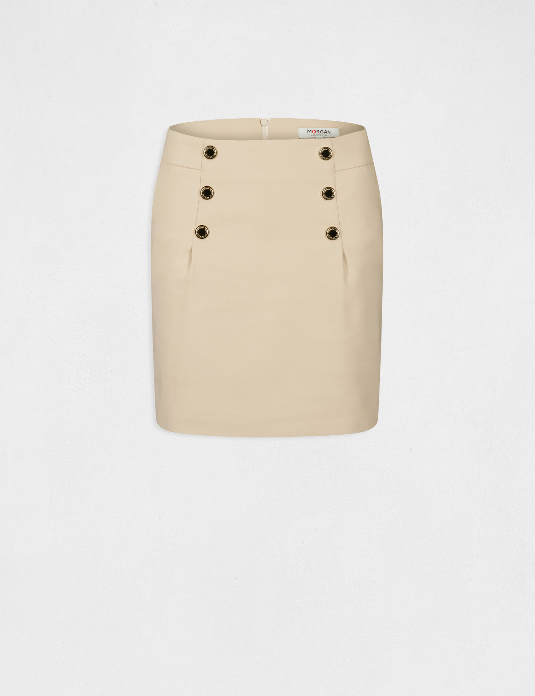 Jupe droite taille haute avec boutons beige femme Jupe droite taille haute avec boutons beige femme