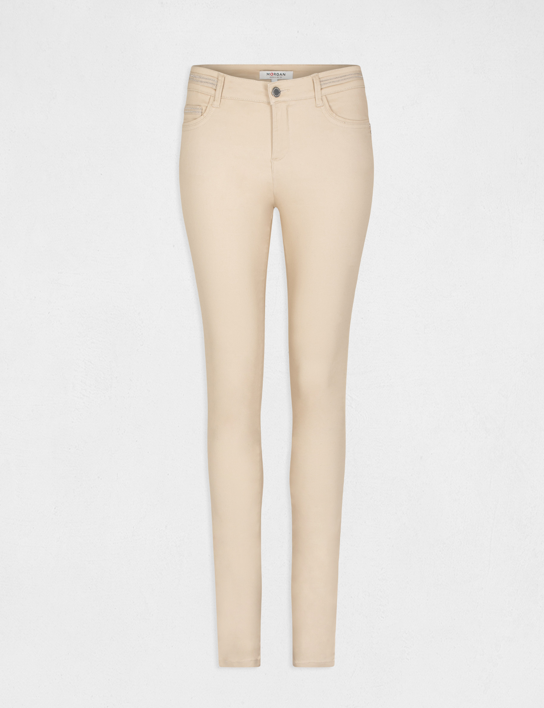 Pantalon slim enduit sable femme