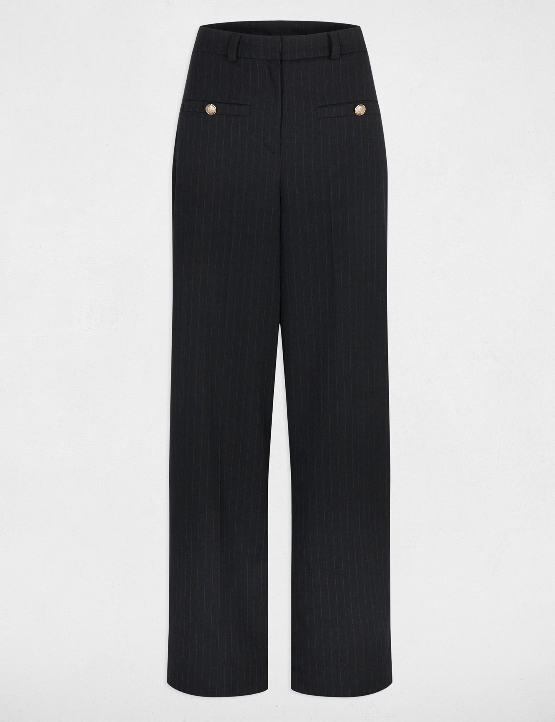 Pantalon droit taille haute bleu marine femme