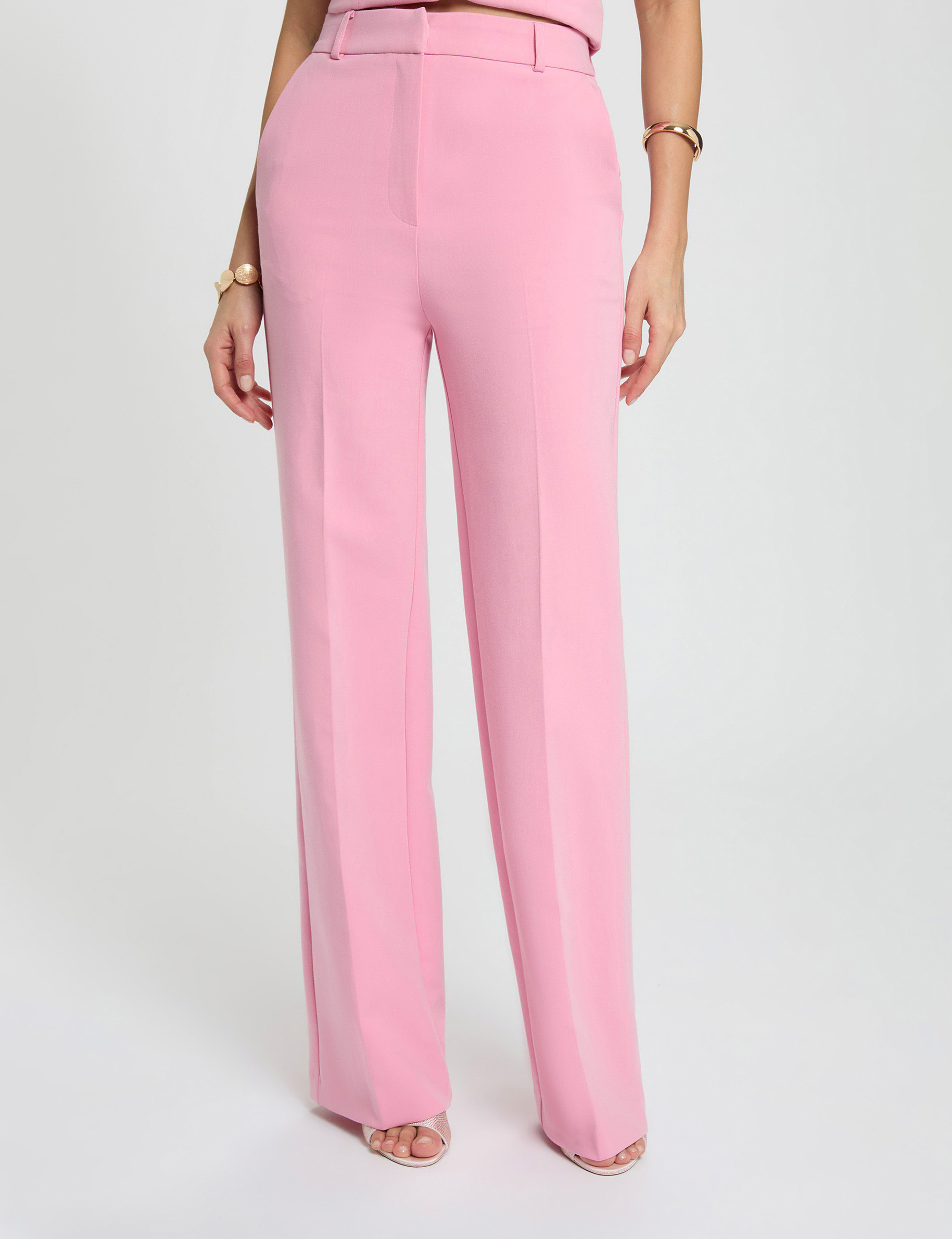 Pantalon flare taille haute rose clair femme