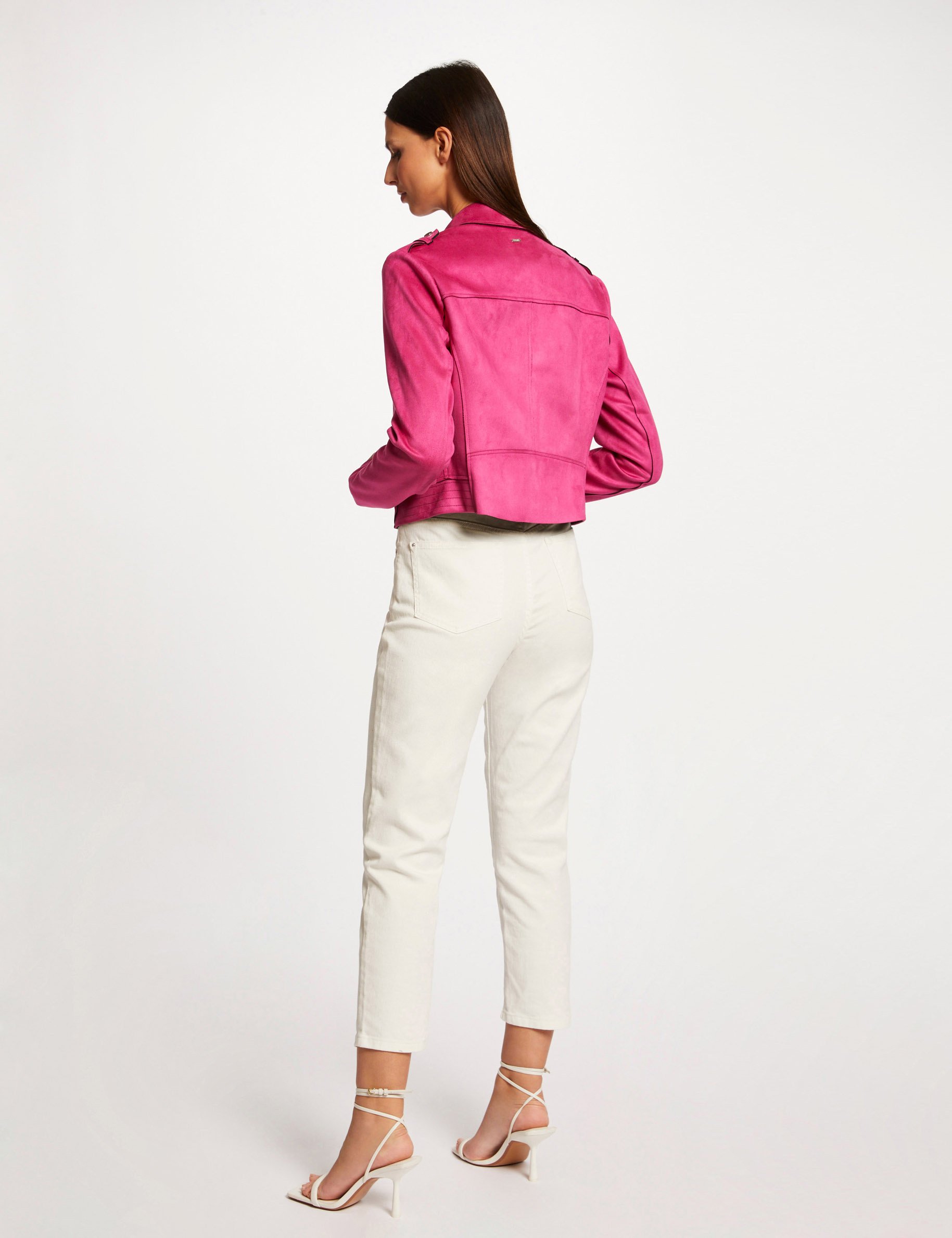 blouson droit aspect suedine framboise femme Blouson droit aspect suédine framboise femme