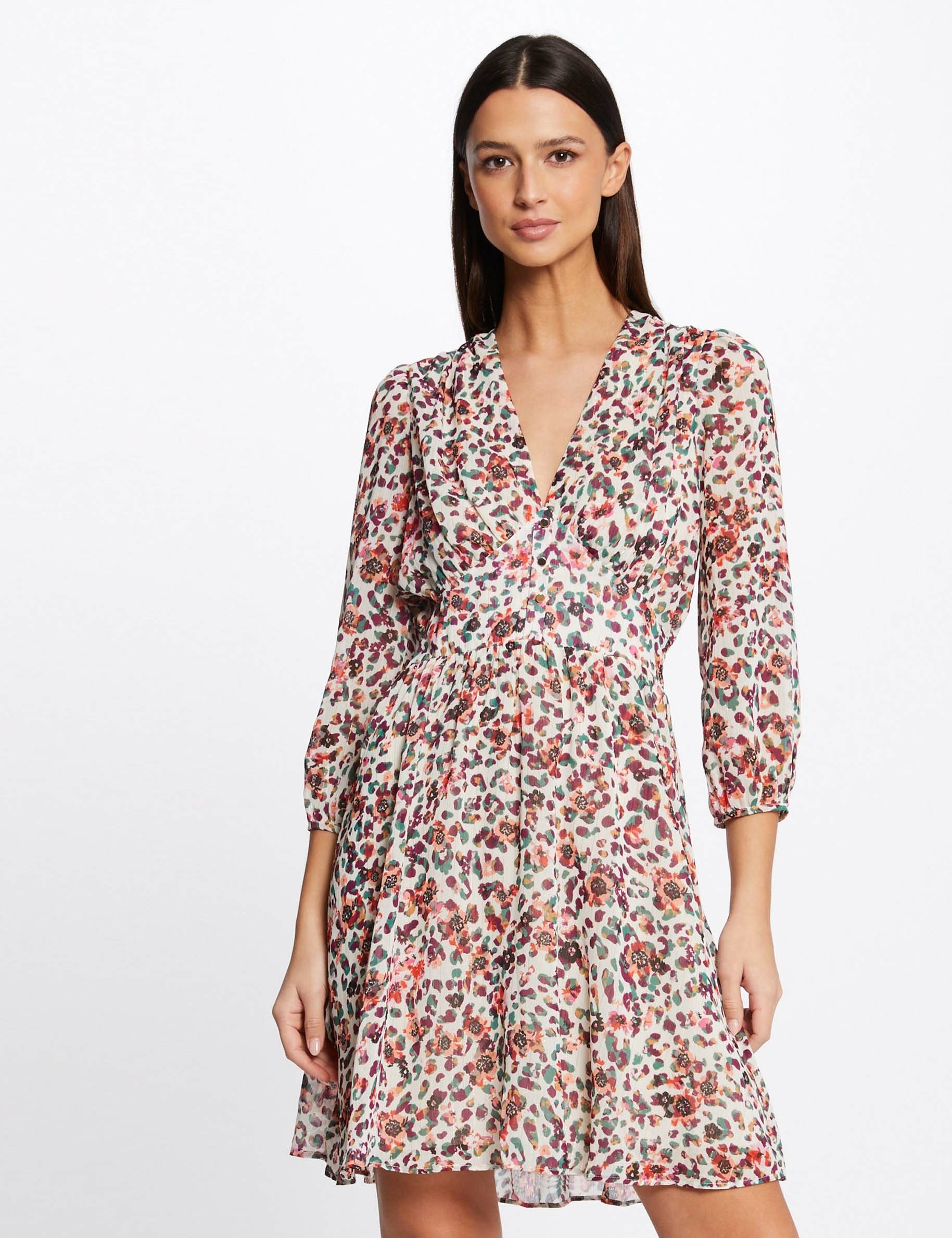 Robe trap ze fluide imprim floral ecru femme