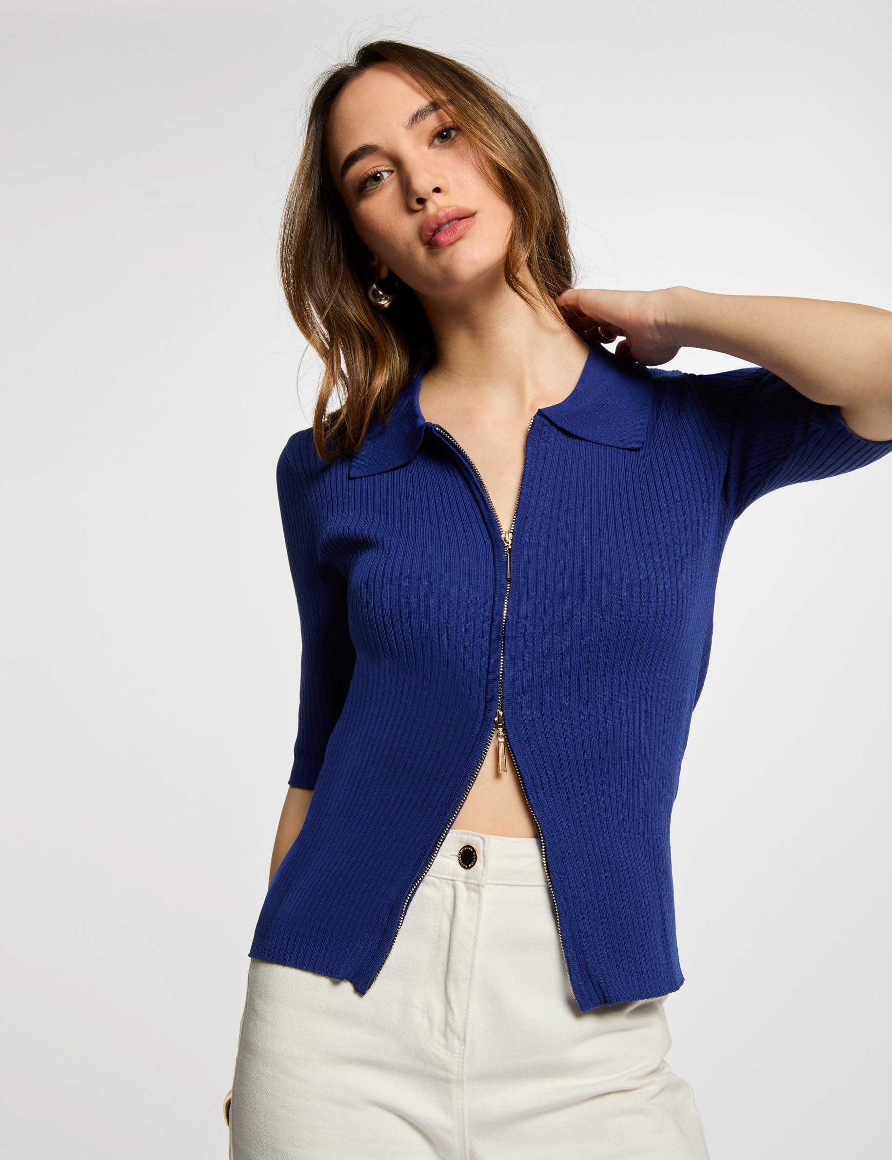 gilet manches 34 bleu petrole femme Gilet manches 3/4 bleu pétrole femme