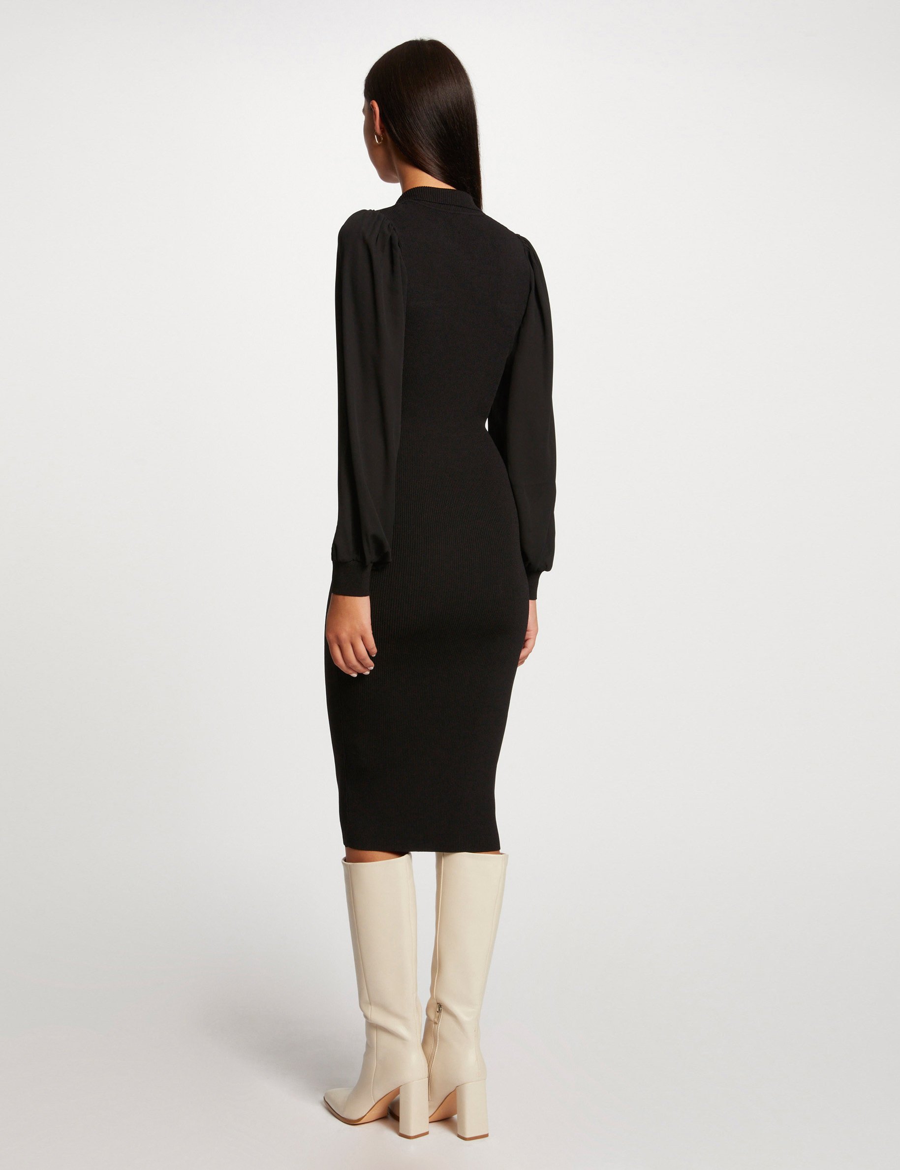 Robe pull ajustée avec boutons noir femme